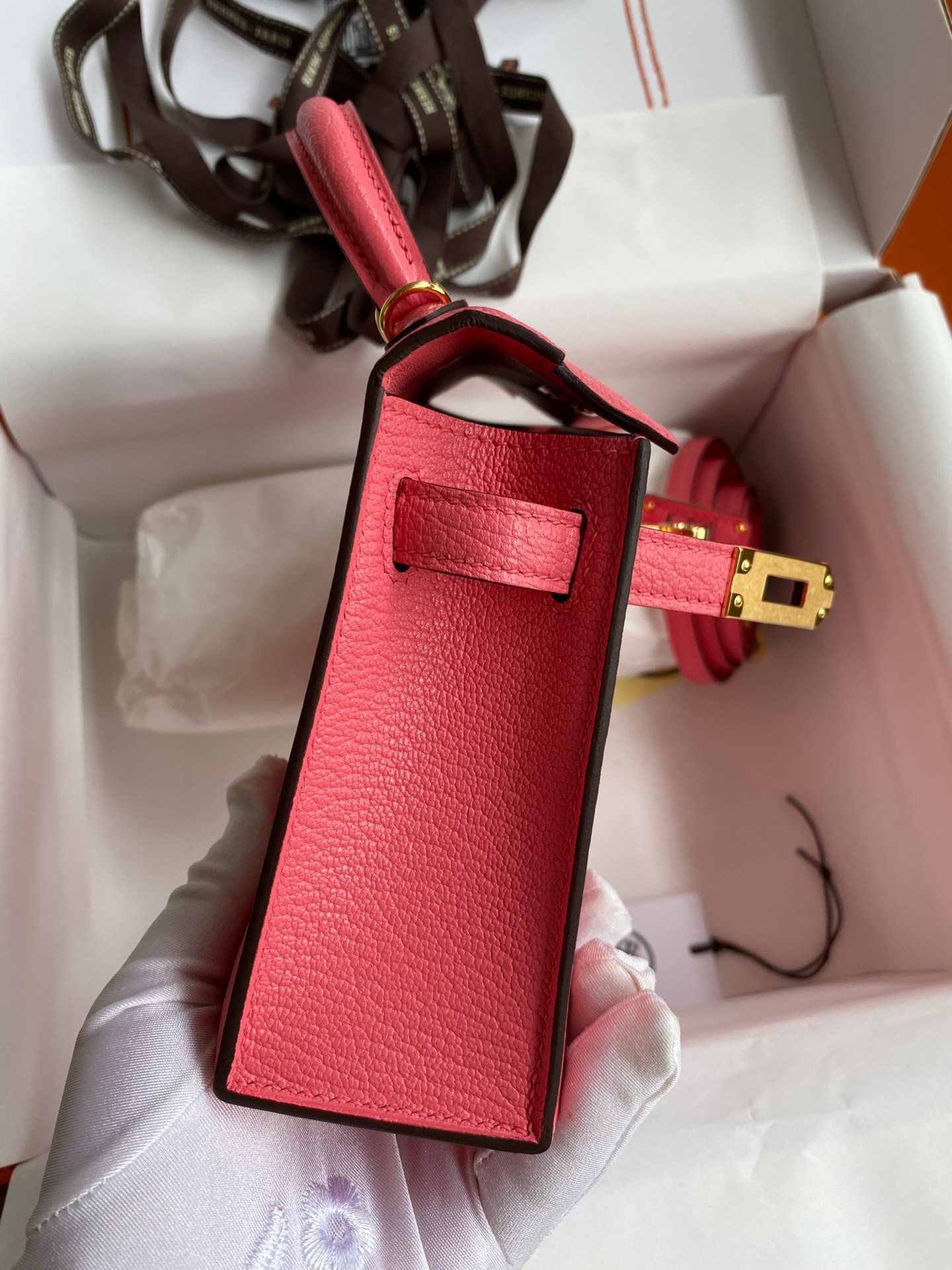 H**mes kelly mini ii sellier handmade bag in rose lipstick chevre mysore leather
