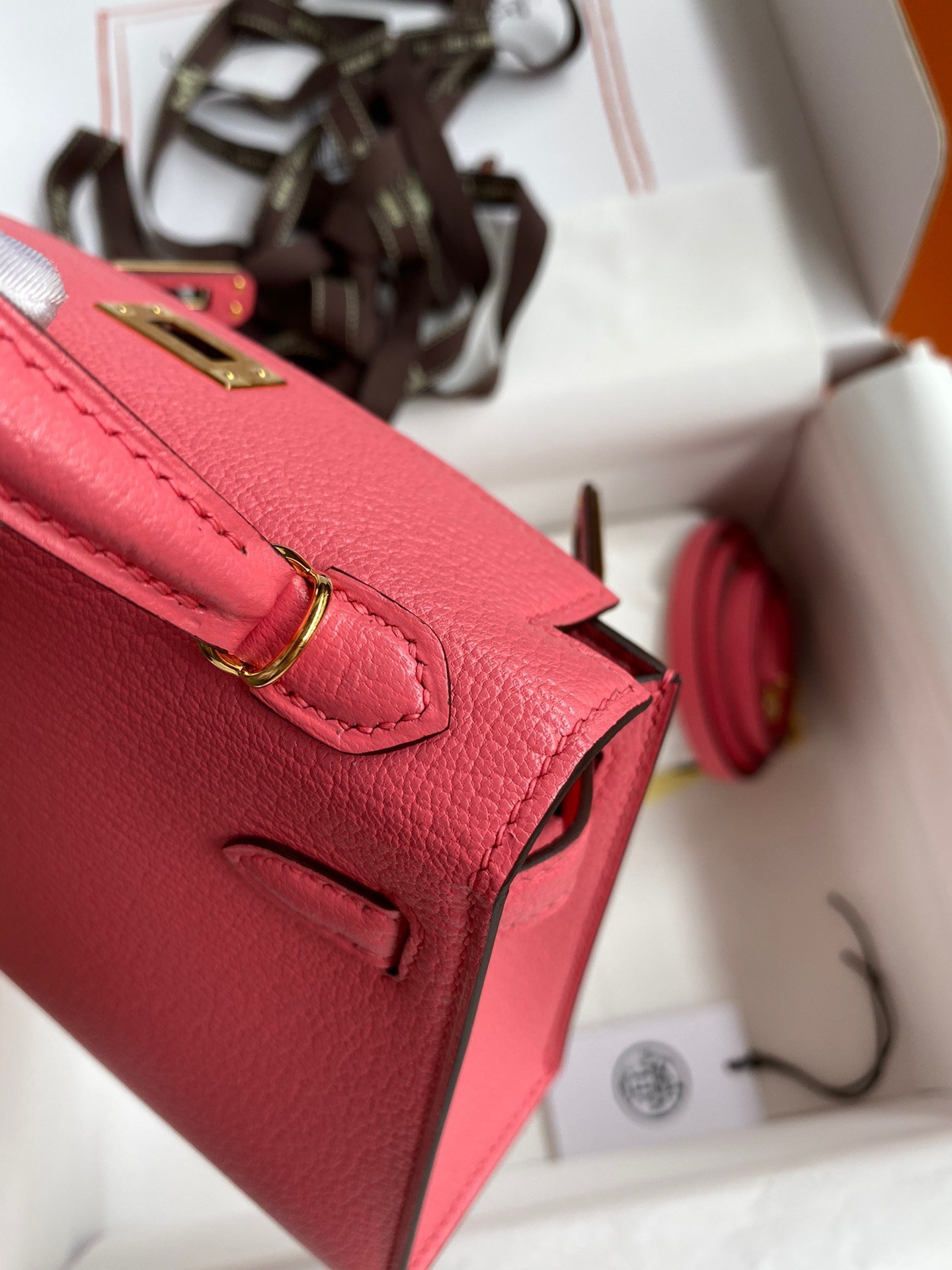 H**mes kelly mini ii sellier handmade bag in rose lipstick chevre mysore leather