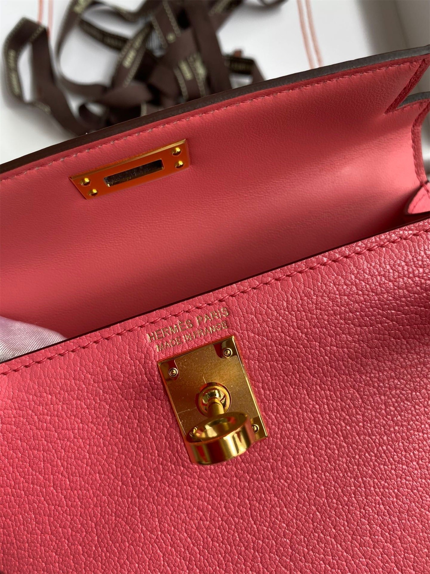 H**mes kelly mini ii sellier handmade bag in rose lipstick chevre mysore leather
