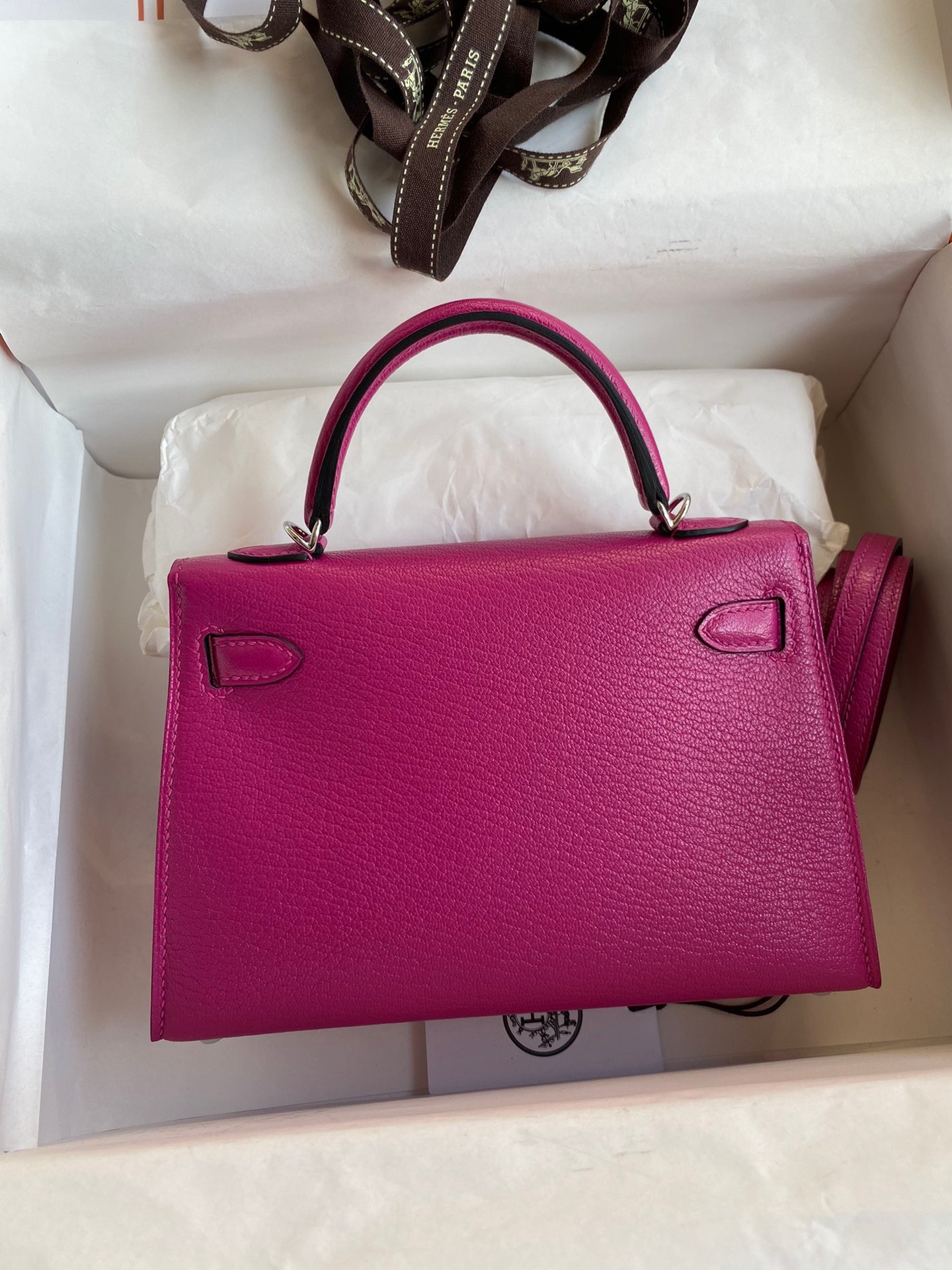H**mes kelly mini ii sellier handmade bag in rose purple chevre mysore leather
