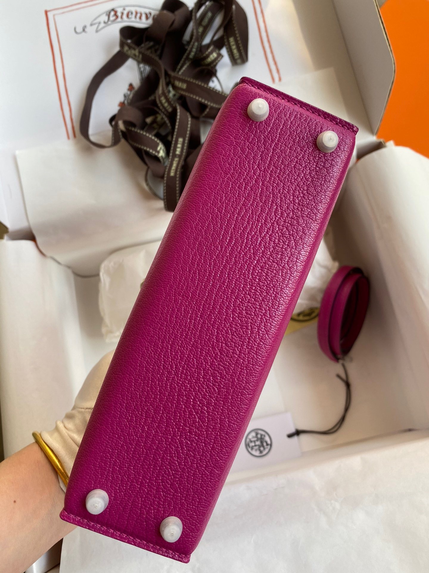 H**mes kelly mini ii sellier handmade bag in rose purple chevre mysore leather
