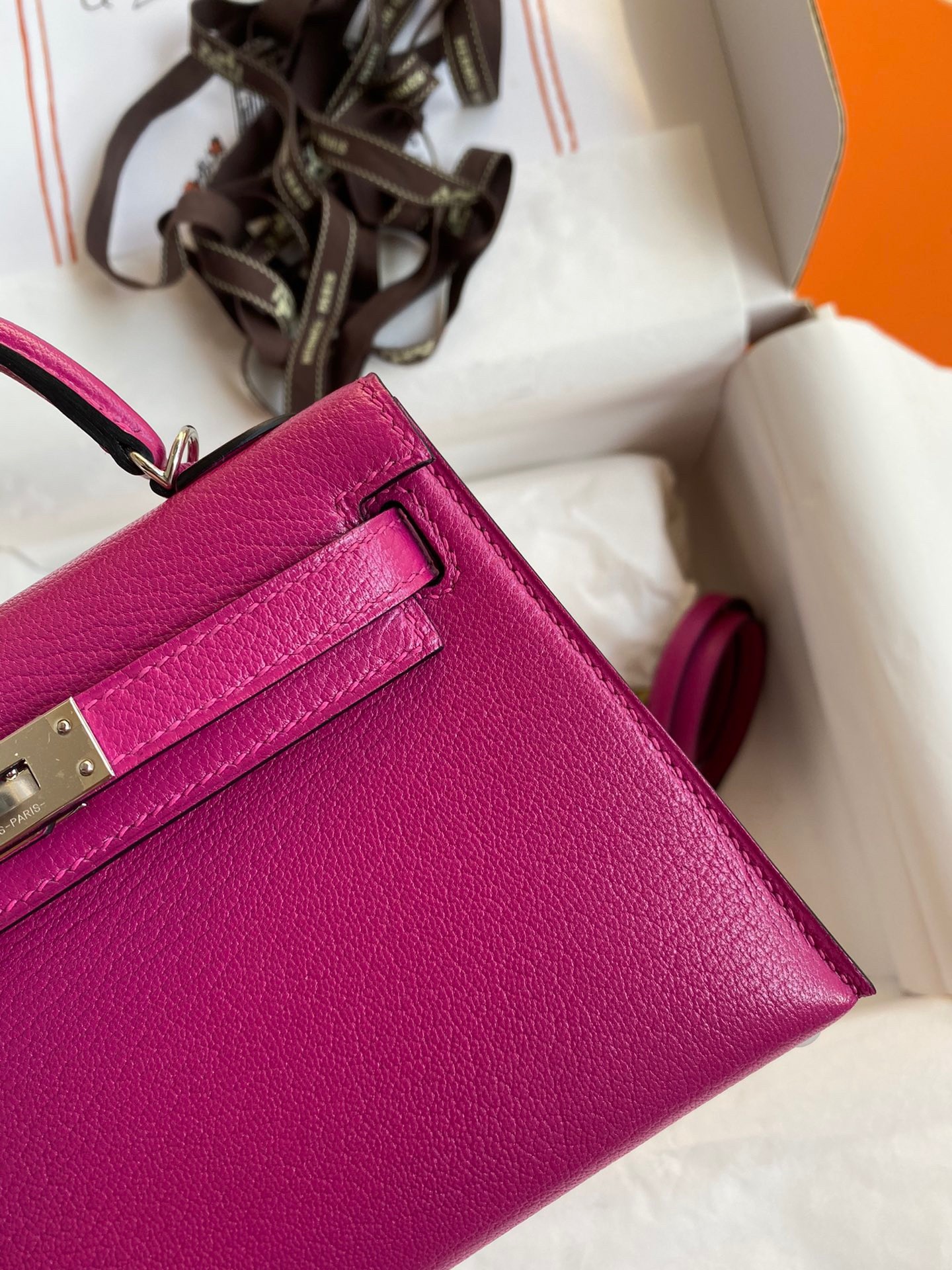 H**mes kelly mini ii sellier handmade bag in rose purple chevre mysore leather