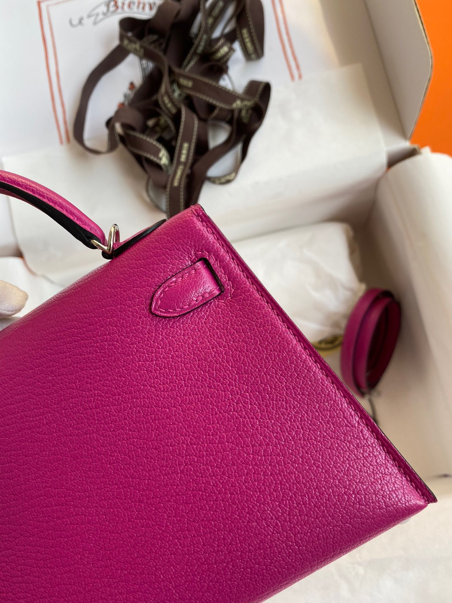 H**mes kelly mini ii sellier handmade bag in rose purple chevre mysore leather
