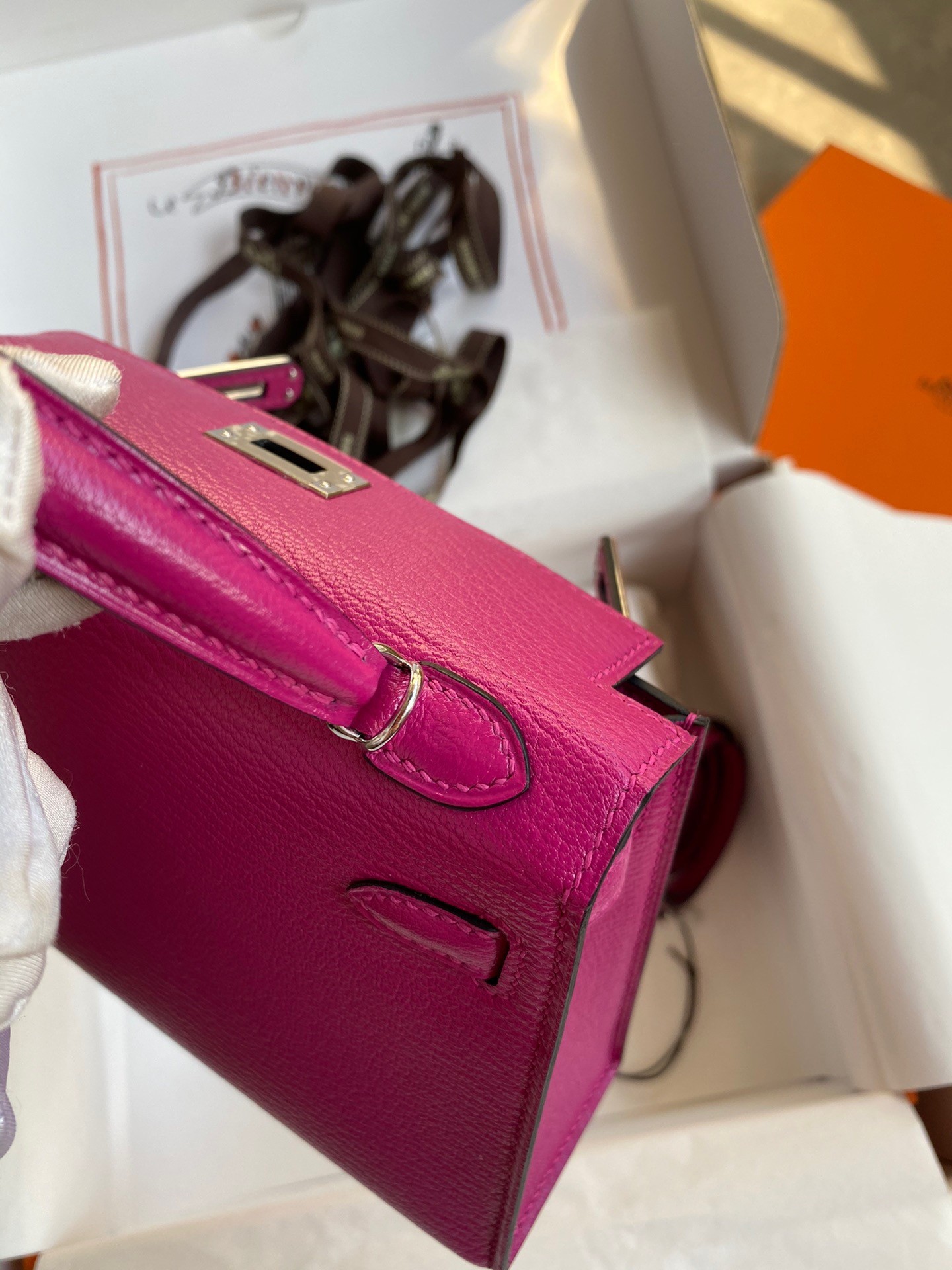 H**mes kelly mini ii sellier handmade bag in rose purple chevre mysore leather