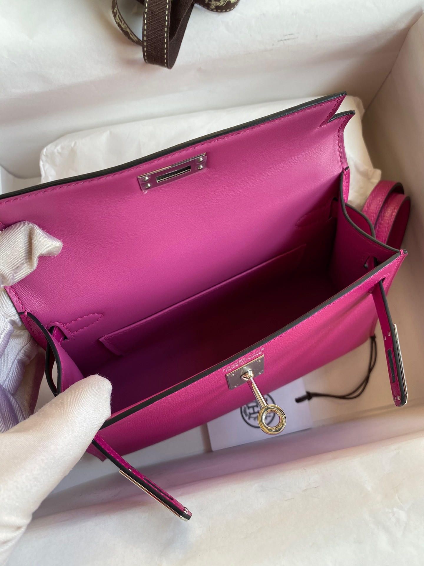 H**mes kelly mini ii sellier handmade bag in rose purple chevre mysore leather