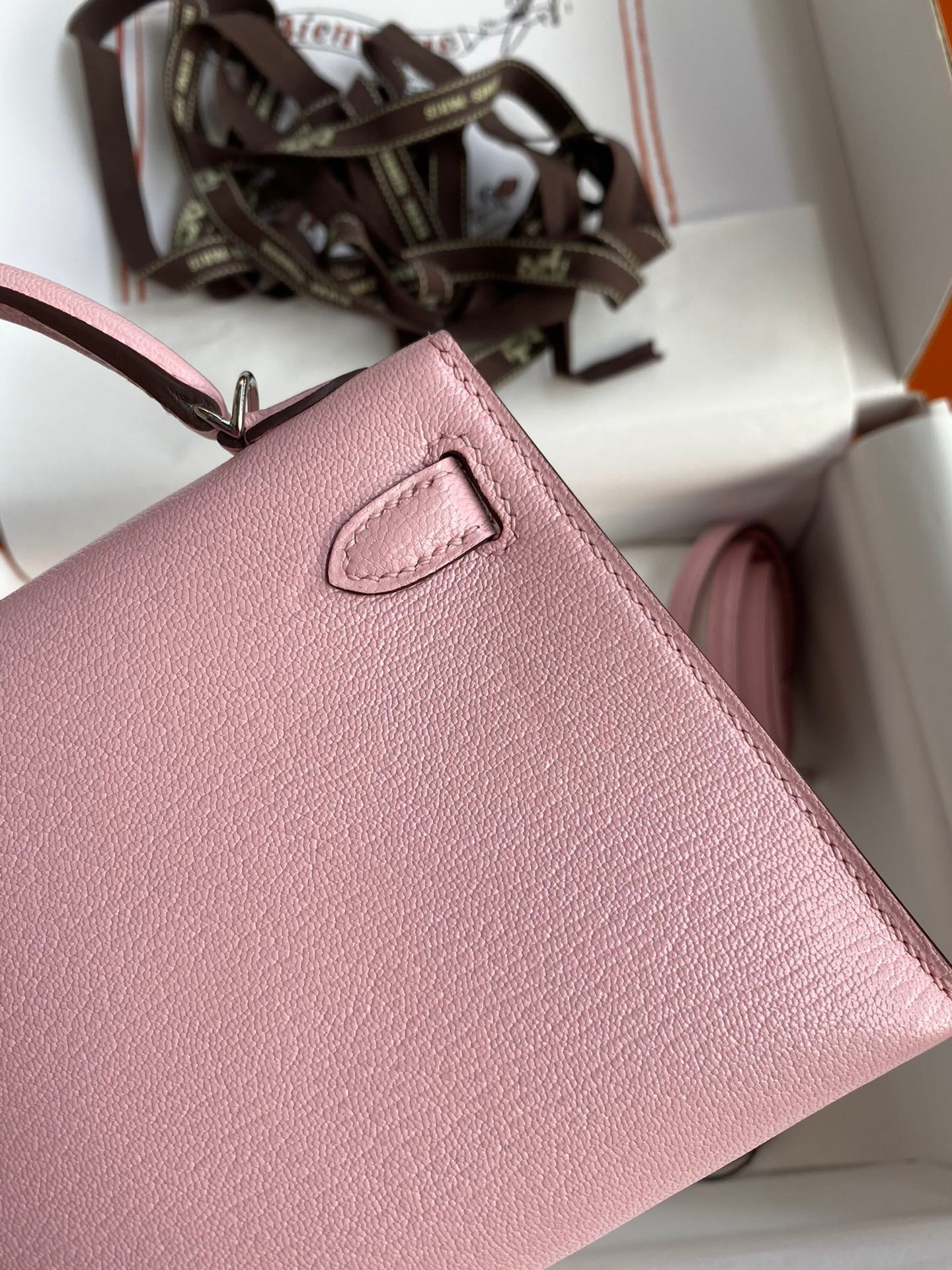 H**mes kelly mini ii sellier handmade bag in rose sakura chevre mysore leather