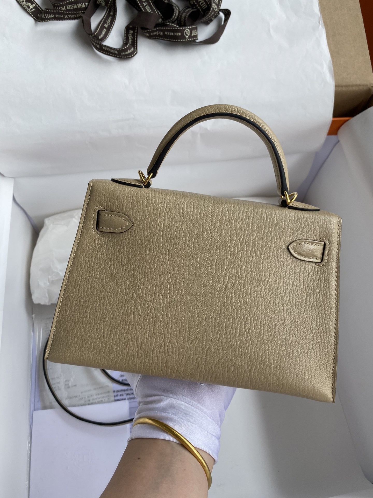 H**mes kelly mini ii sellier handmade bag in trench chevre mysore leather