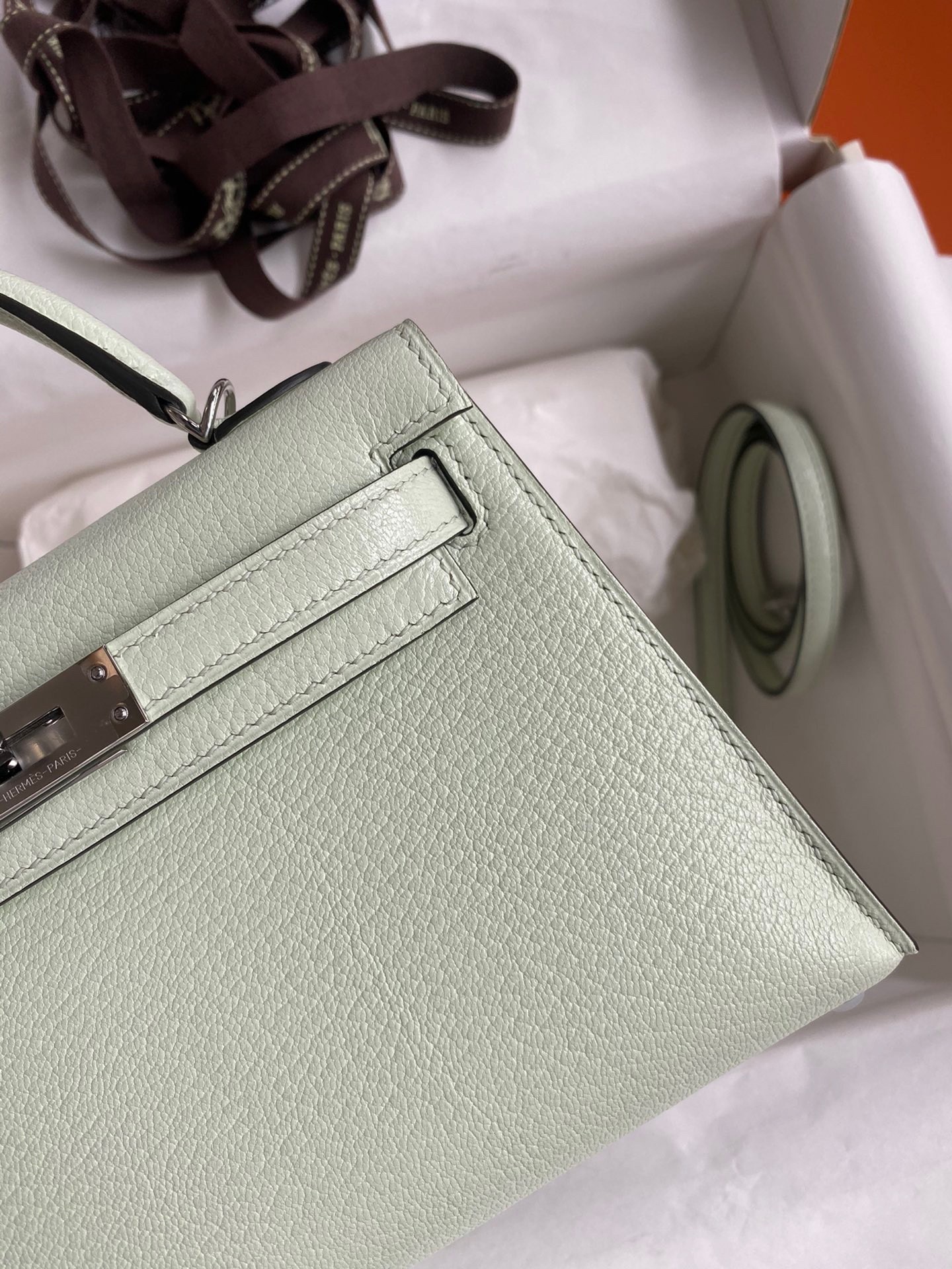 H**mes kelly mini ii sellier handmade bag in vert fizz chevre mysore leather