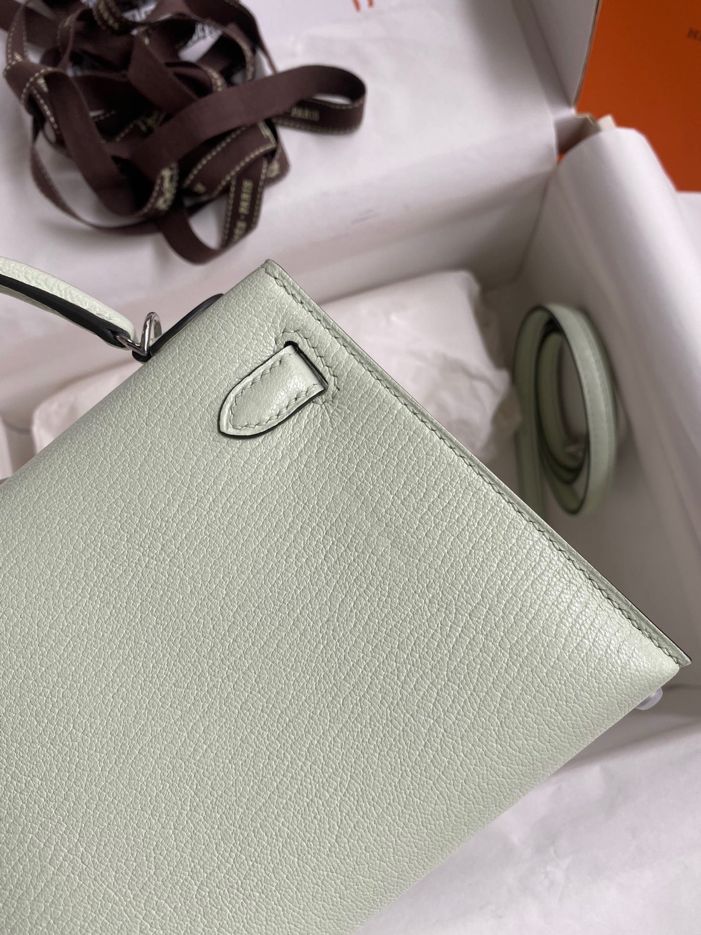H**mes kelly mini ii sellier handmade bag in vert fizz chevre mysore leather