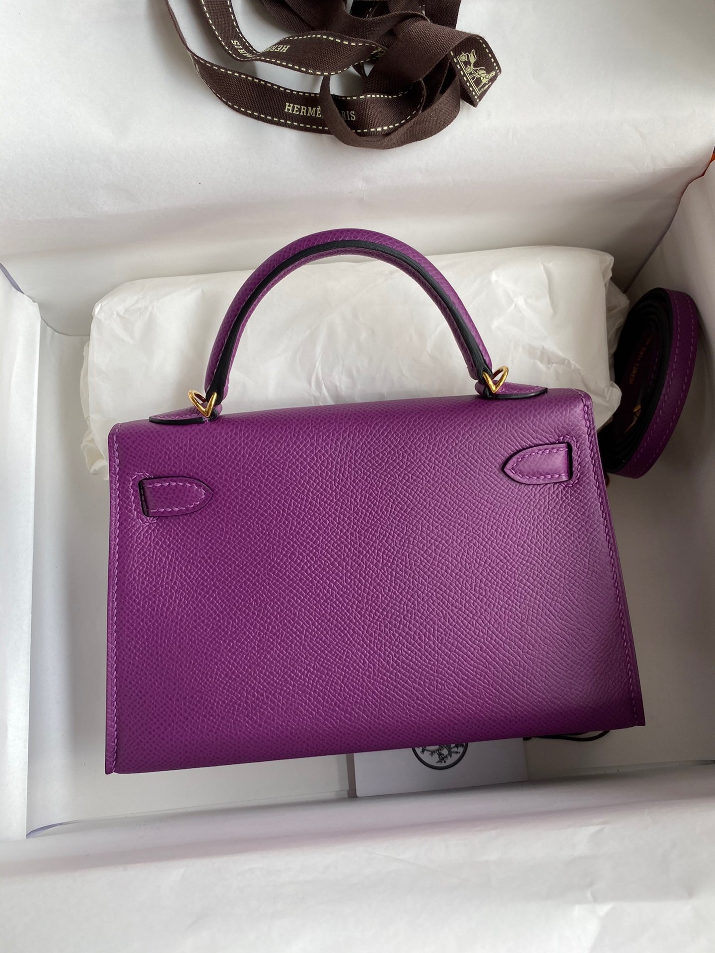 H**mes kelly mini ii sellier handmade bag in anemone epsom calfskin