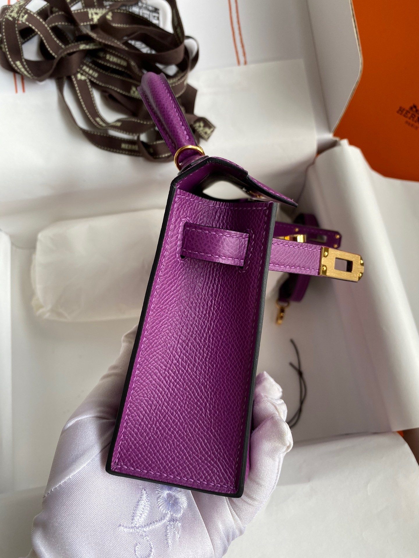 H**mes kelly mini ii sellier handmade bag in anemone epsom calfskin