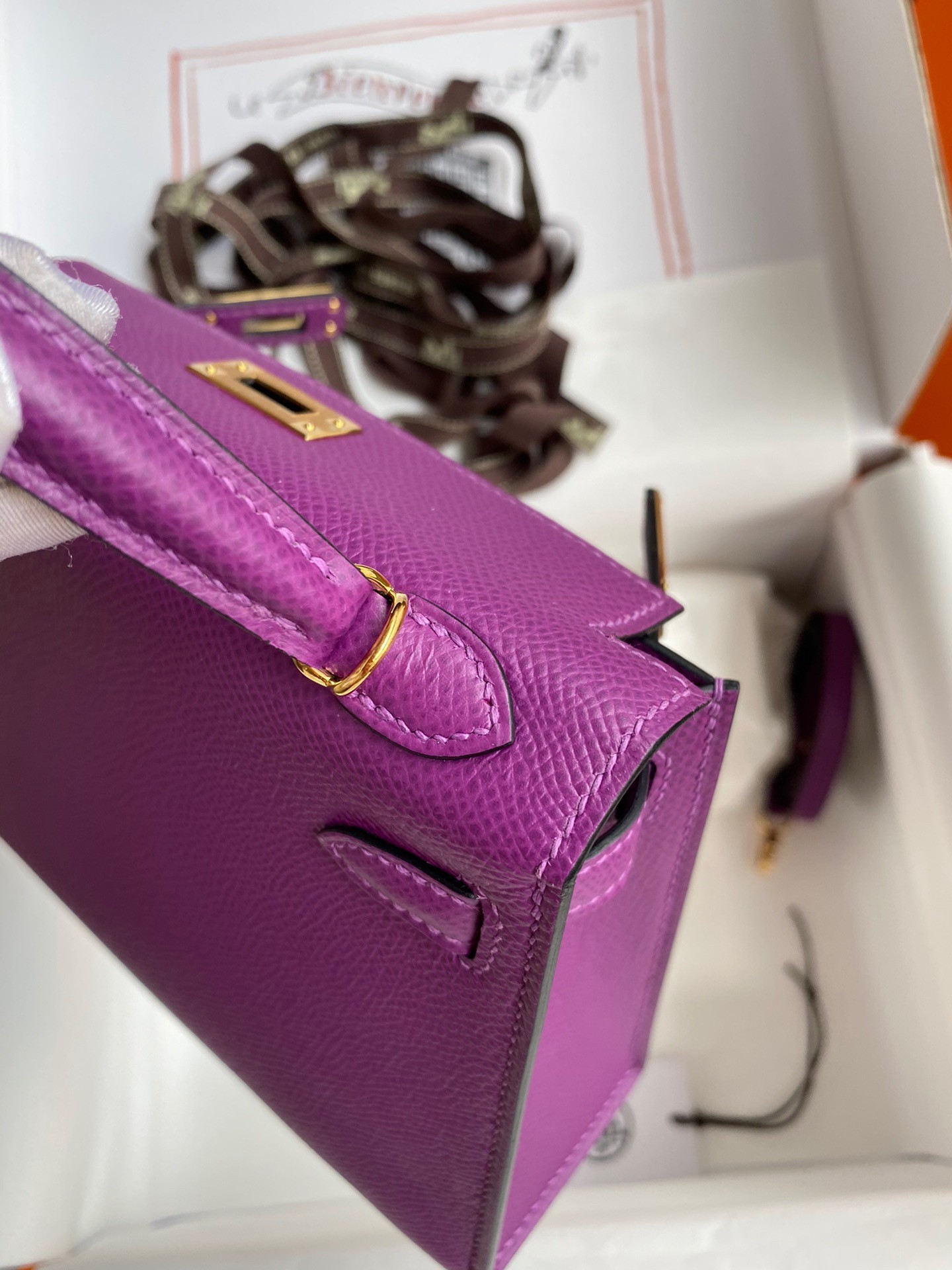 H**mes kelly mini ii sellier handmade bag in anemone epsom calfskin