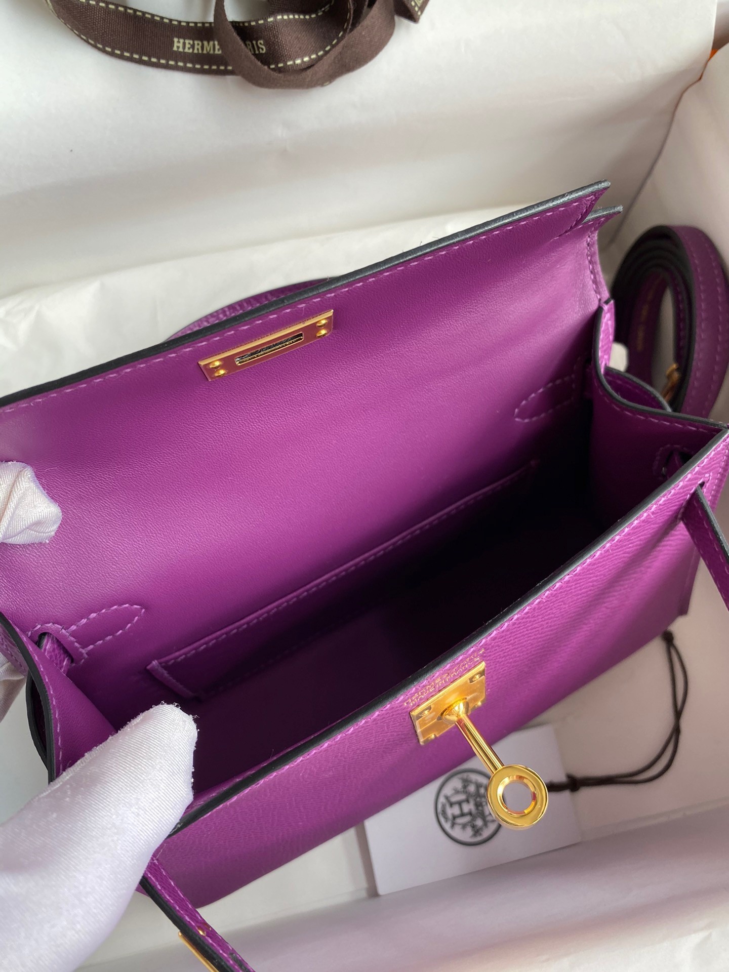 H**mes kelly mini ii sellier handmade bag in anemone epsom calfskin