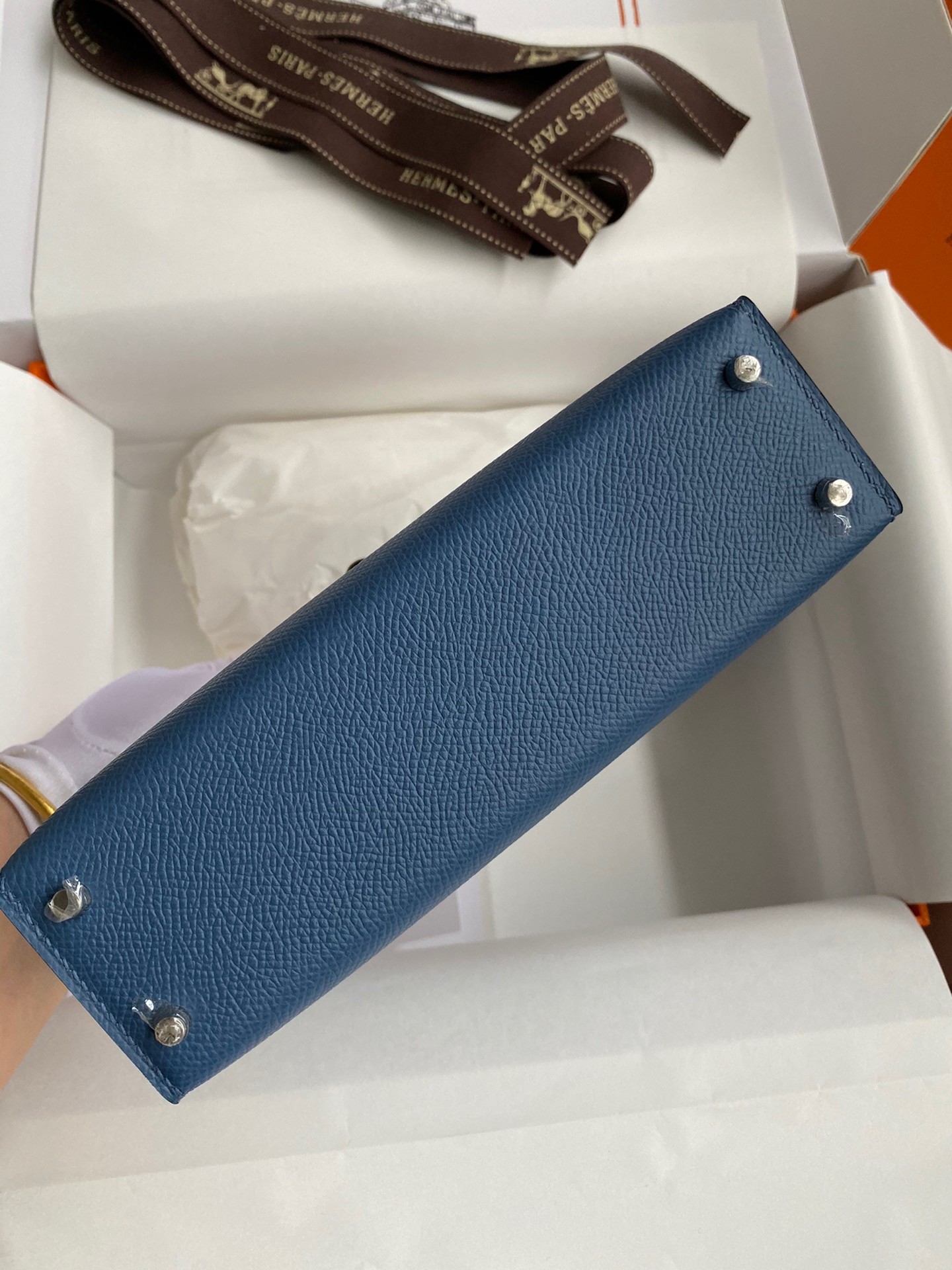 H**mes kelly mini ii sellier handmade bag in blue agate epsom calfskin