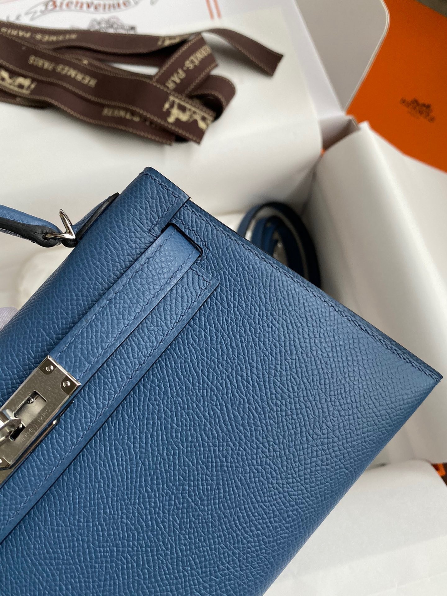 H**mes kelly mini ii sellier handmade bag in blue agate epsom calfskin