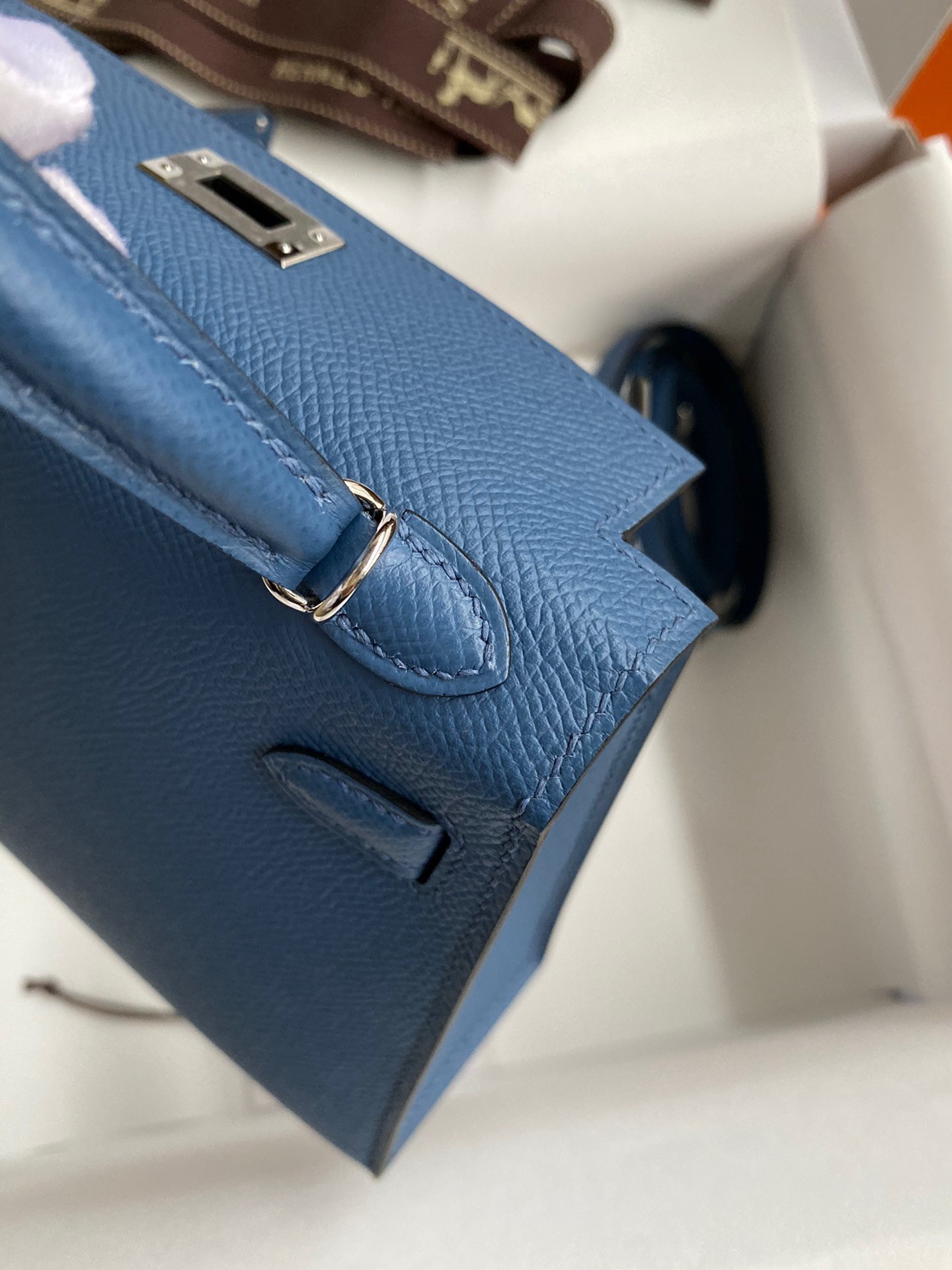 H**mes kelly mini ii sellier handmade bag in blue agate epsom calfskin