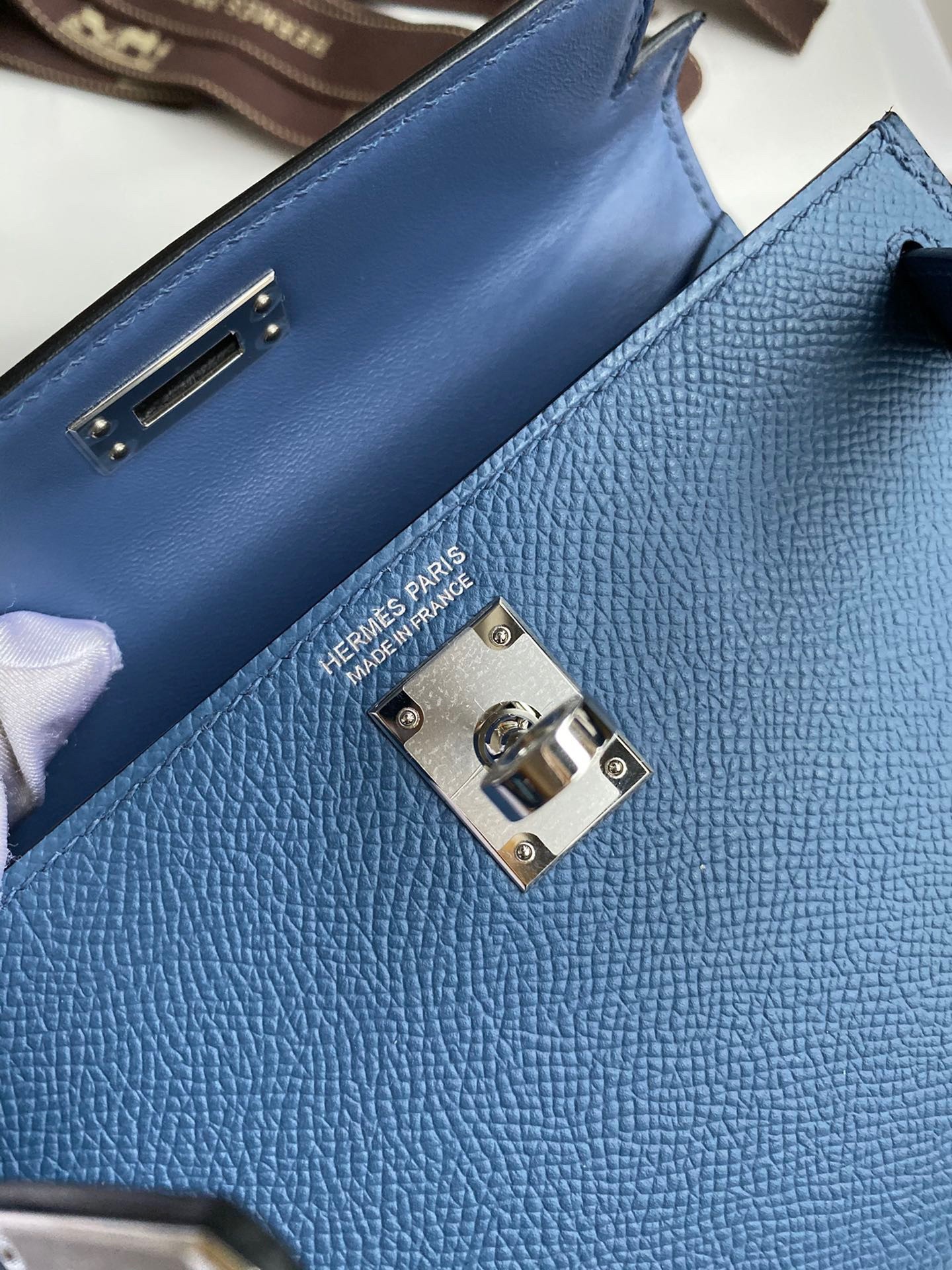 H**mes kelly mini ii sellier handmade bag in blue agate epsom calfskin