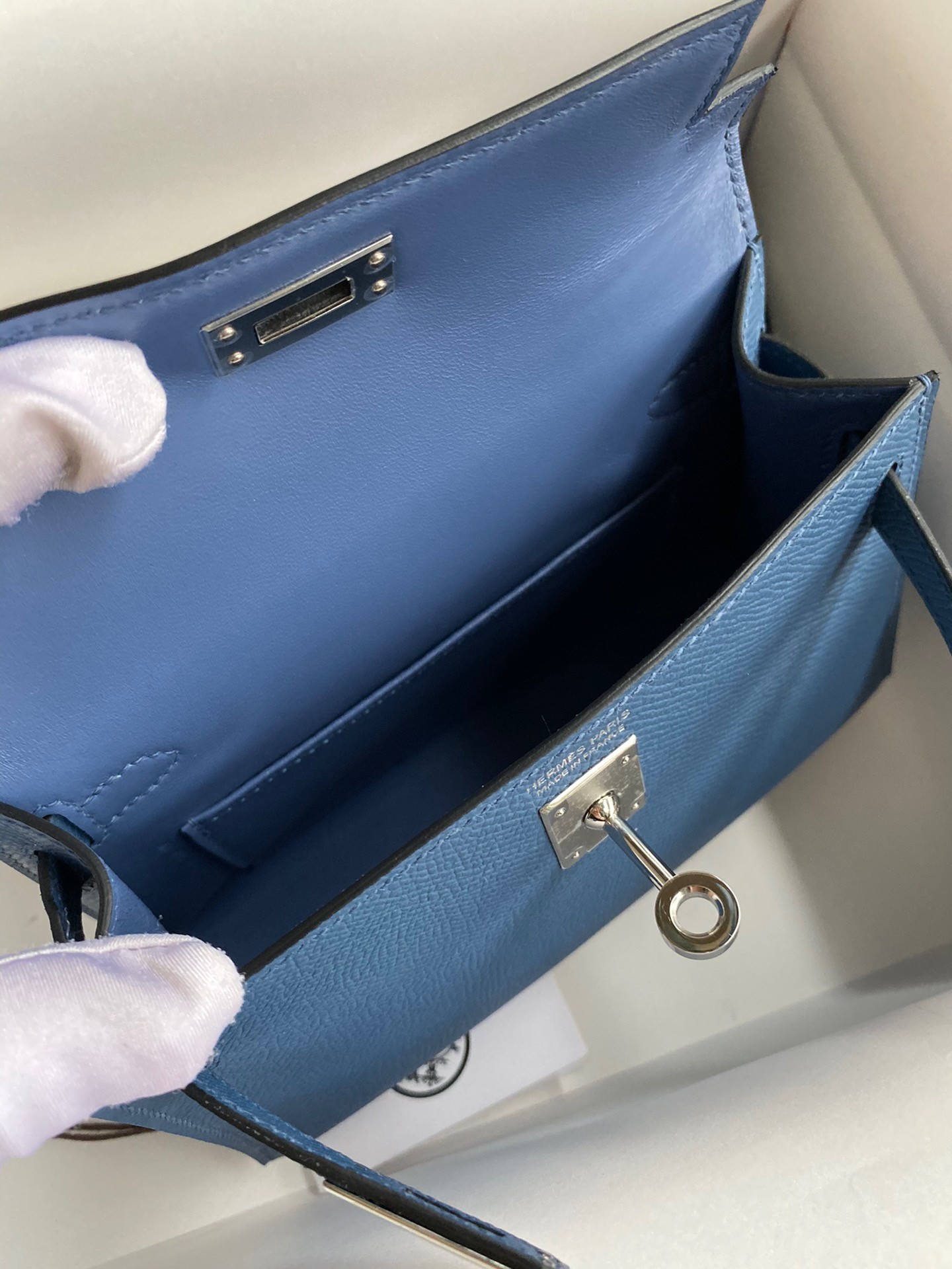 H**mes kelly mini ii sellier handmade bag in blue agate epsom calfskin