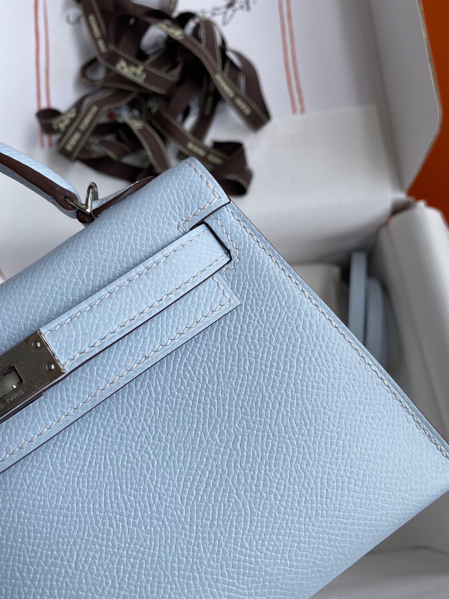 H**mes kelly mini ii sellier handmade bag in blue brume epsom calfskin