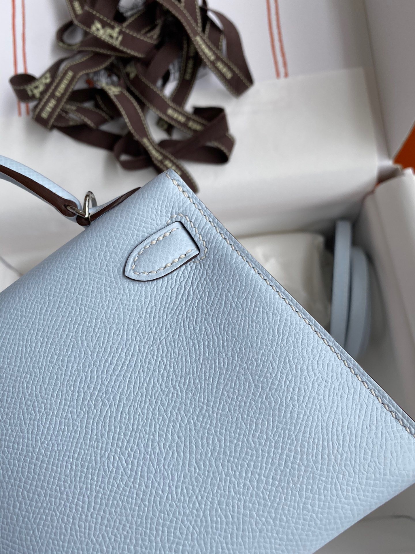 H**mes kelly mini ii sellier handmade bag in blue brume epsom calfskin