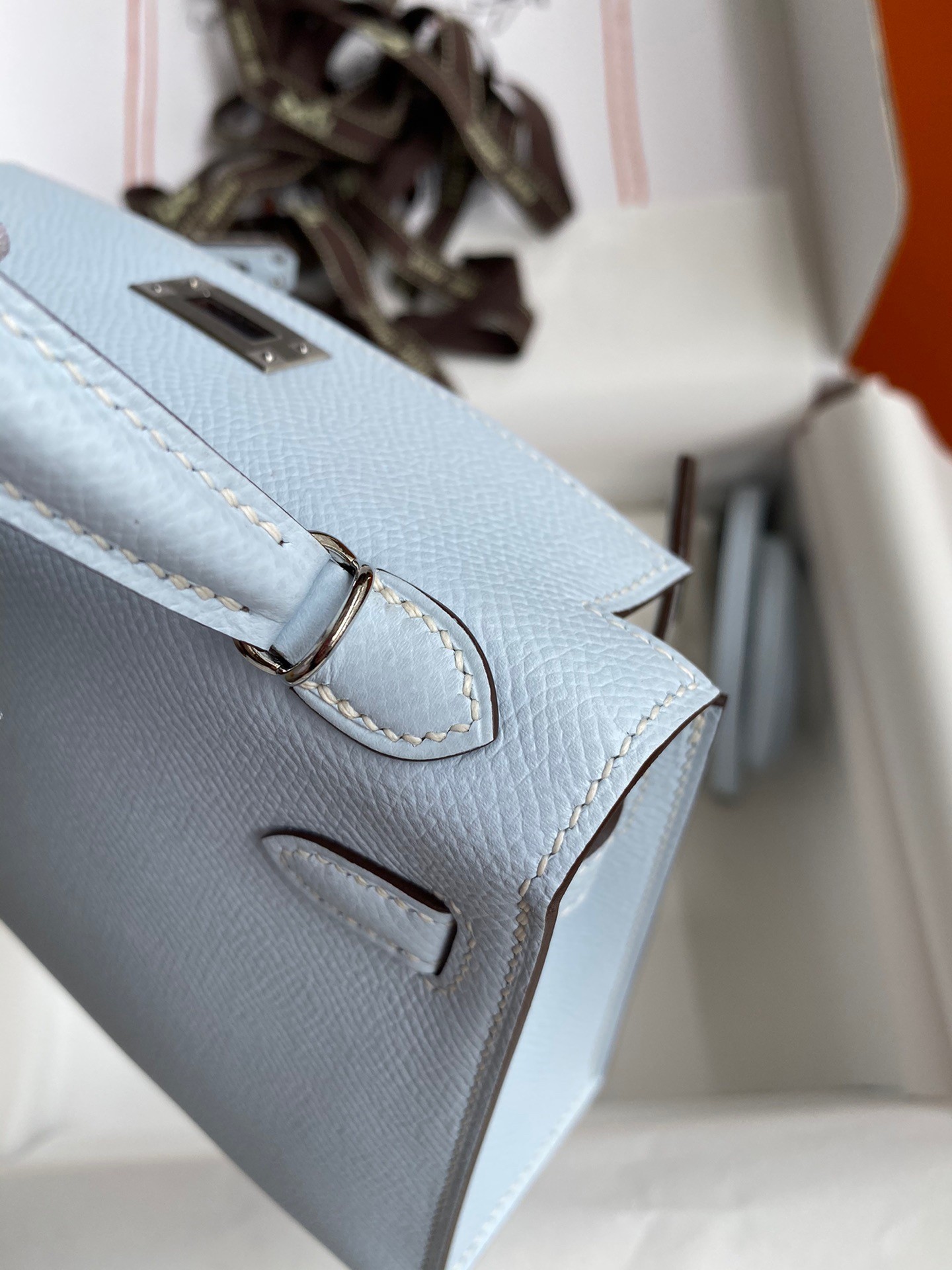 H**mes kelly mini ii sellier handmade bag in blue brume epsom calfskin