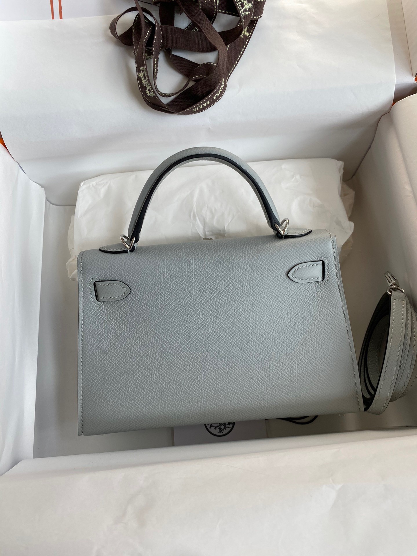 H**mes kelly mini ii sellier handmade bag in blue glacier epsom calfskin