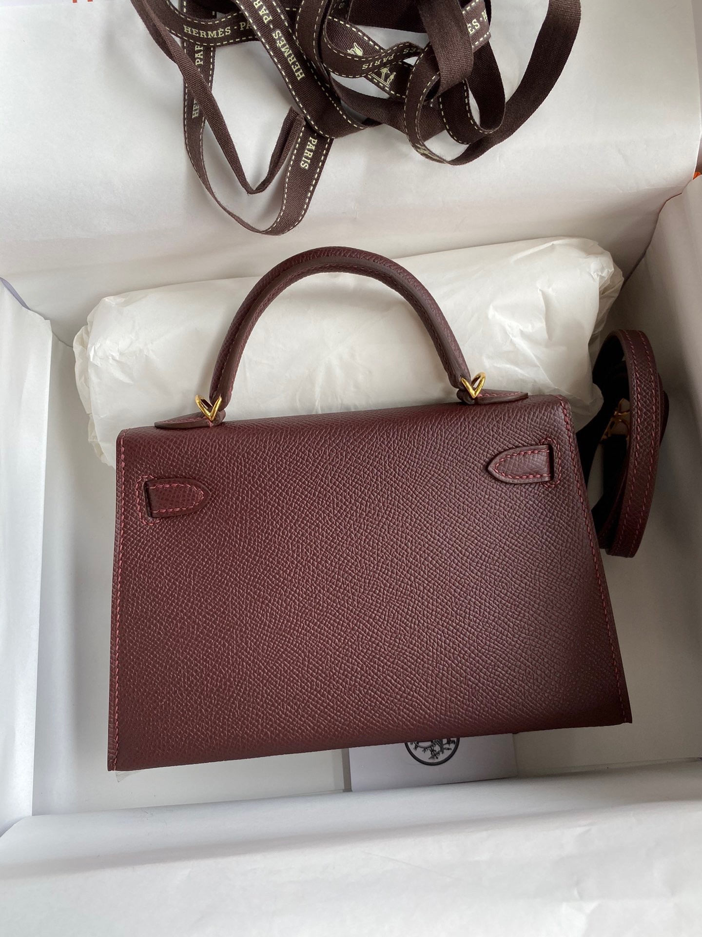 H**mes kelly mini ii sellier handmade bag in bordeaux epsom calfskin