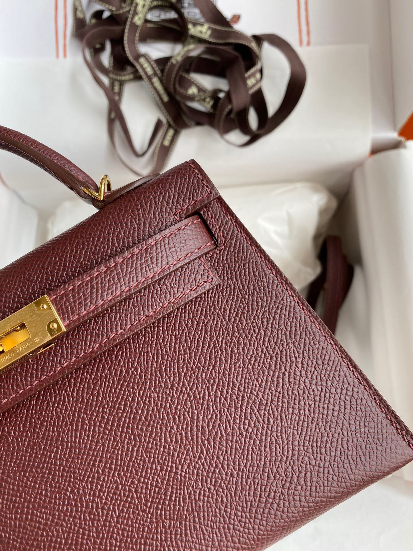 H**mes kelly mini ii sellier handmade bag in bordeaux epsom calfskin