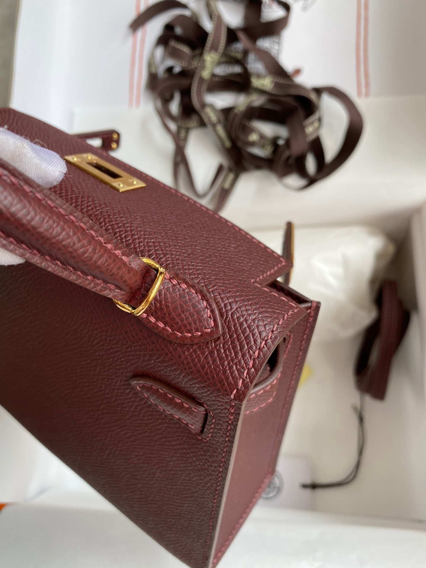 H**mes kelly mini ii sellier handmade bag in bordeaux epsom calfskin