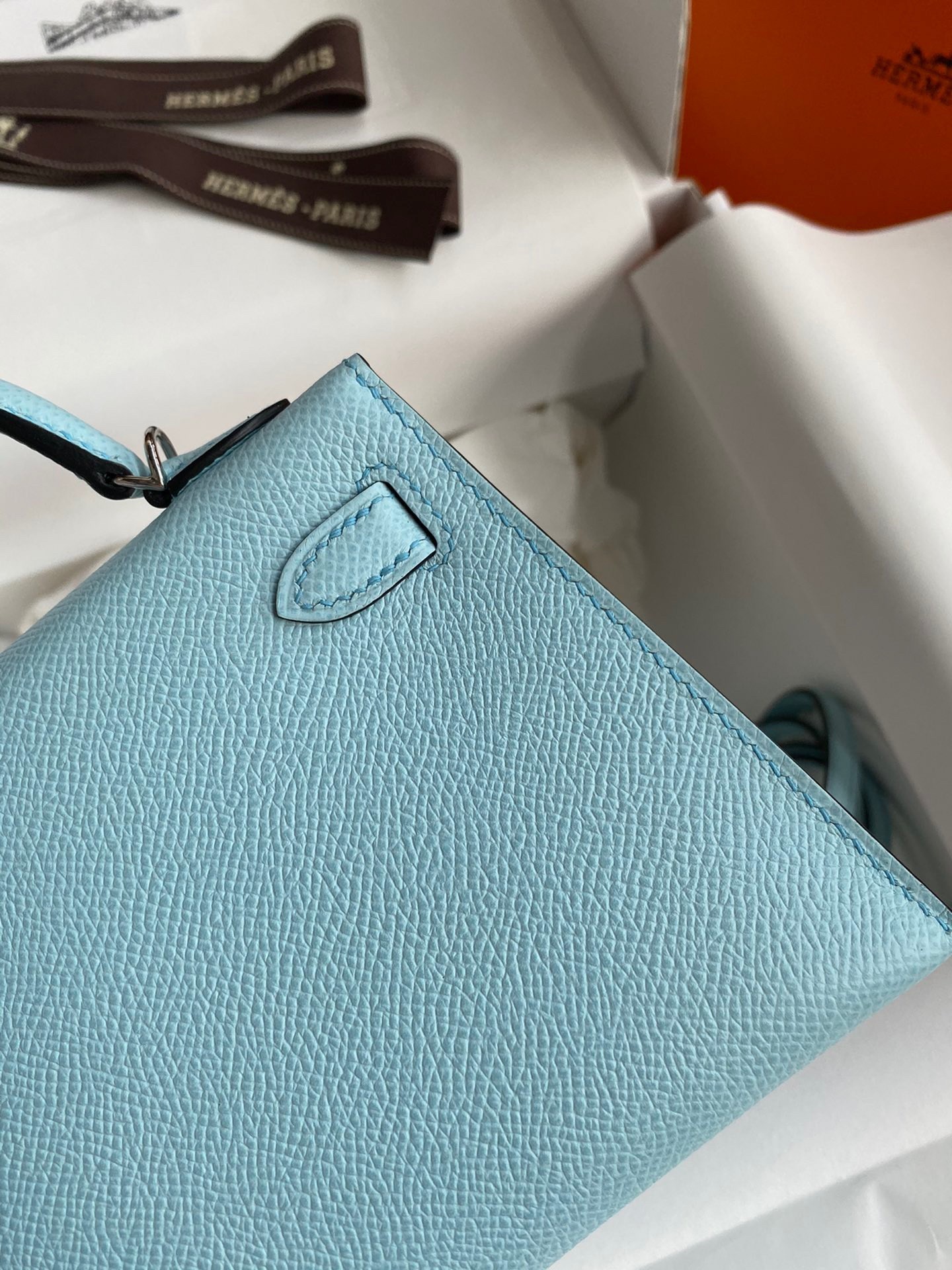 H**mes kelly mini ii sellier handmade bag in blue zephyr epsom calfskin