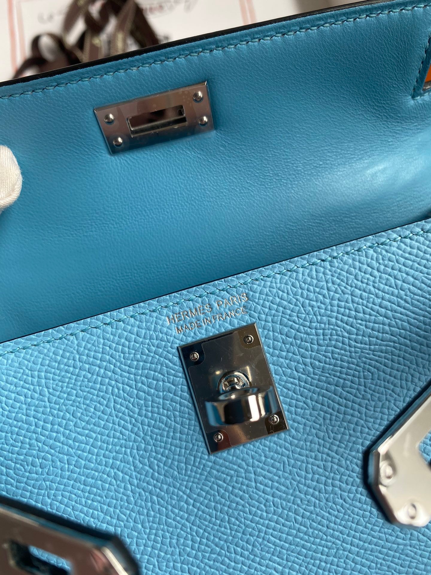H**mes kelly mini ii sellier handmade bag in celeste epsom calfskin