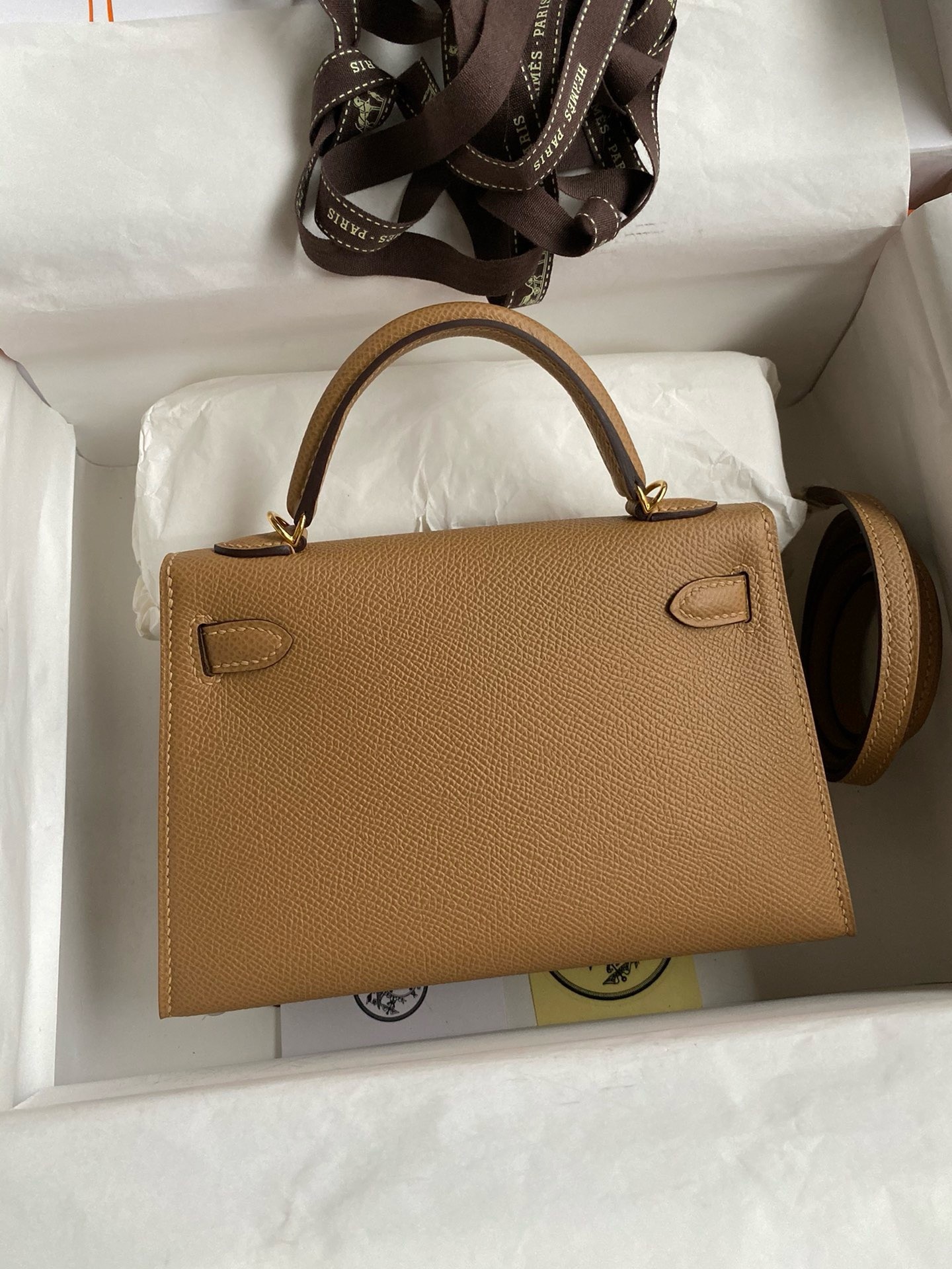 H**mes kelly mini ii sellier handmade bag in chai epsom calfskin