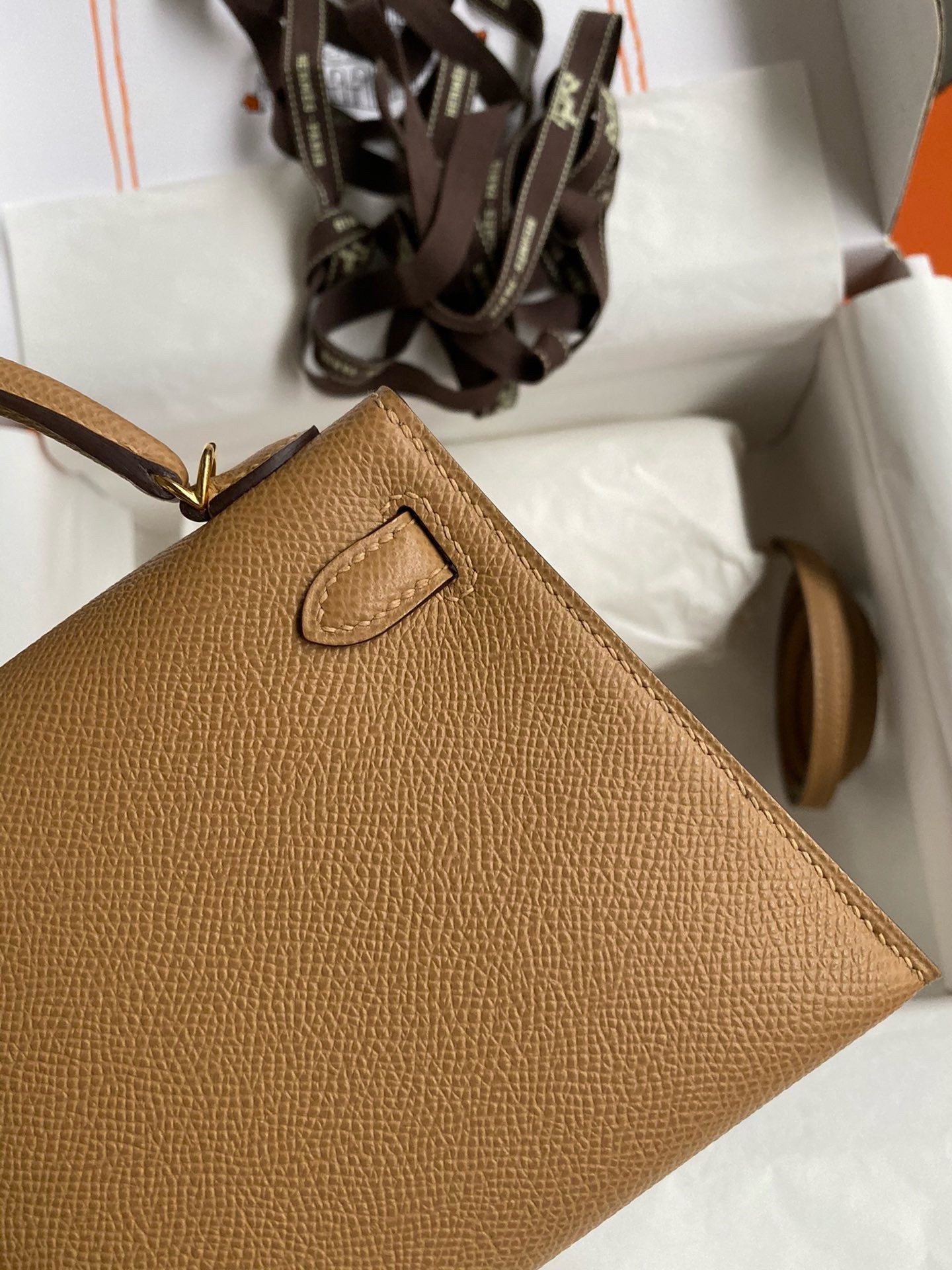 H**mes kelly mini ii sellier handmade bag in chai epsom calfskin