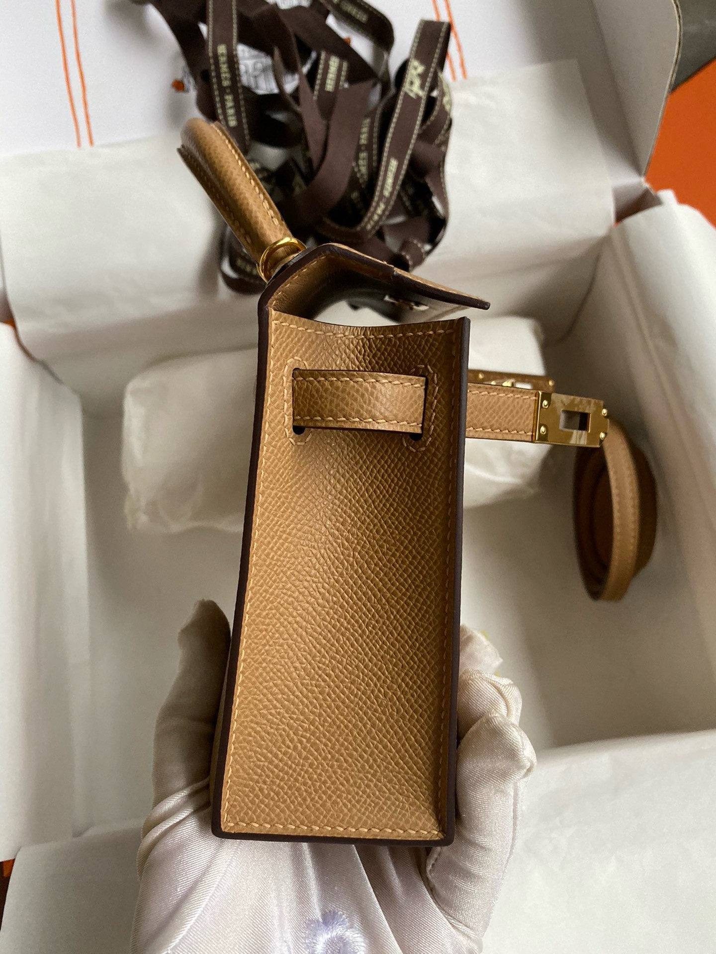 H**mes kelly mini ii sellier handmade bag in chai epsom calfskin