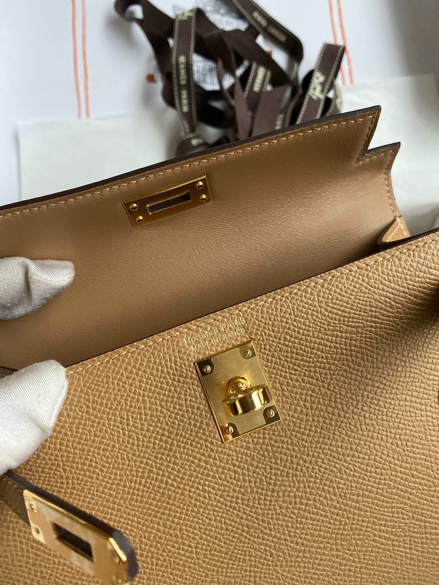 H**mes kelly mini ii sellier handmade bag in chai epsom calfskin