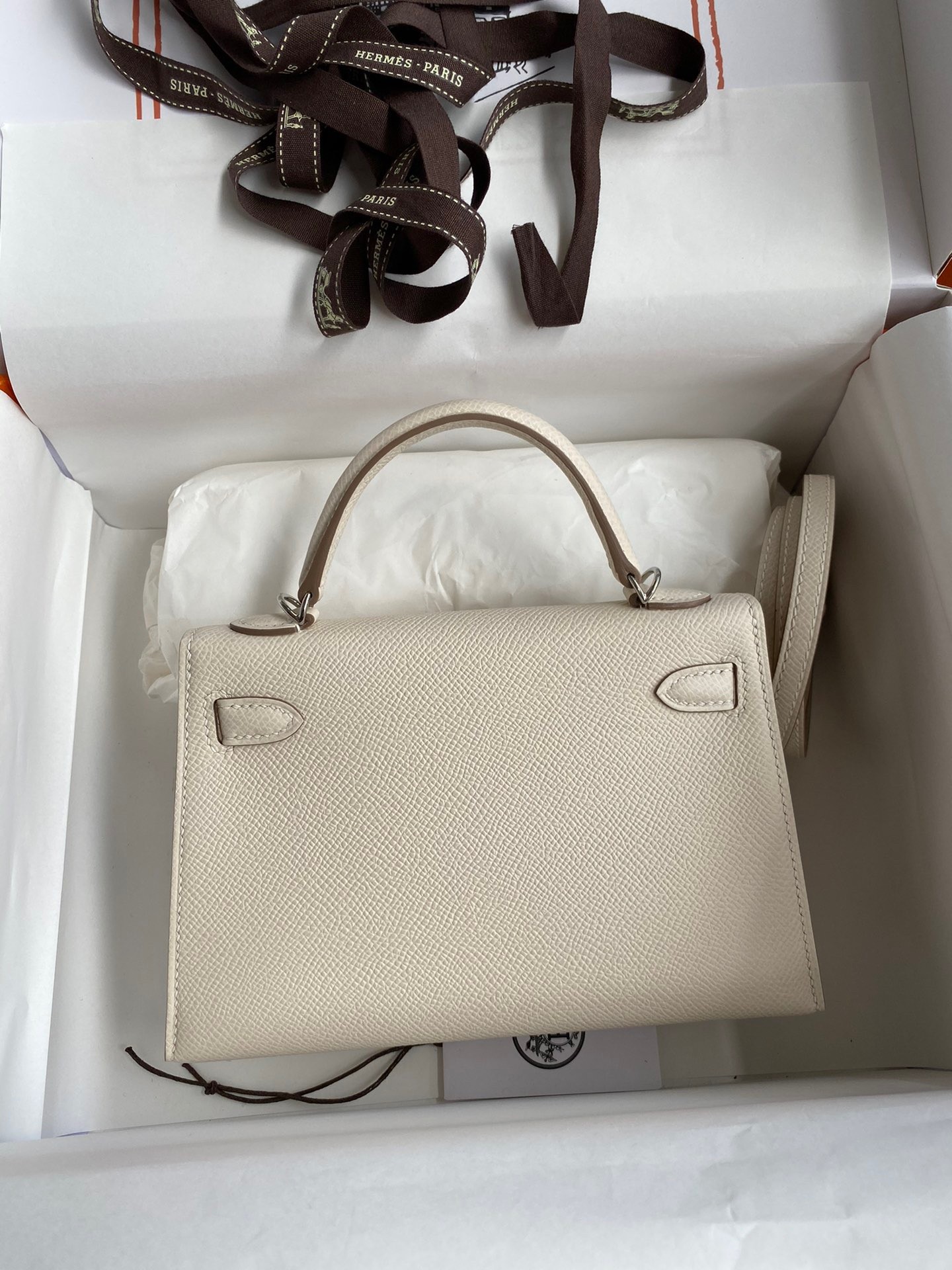 H**mes kelly mini ii sellier handmade bag in craie epsom calfskin