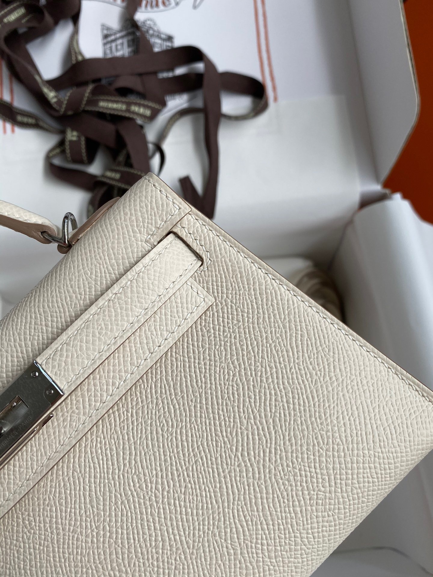 H**mes kelly mini ii sellier handmade bag in craie epsom calfskin