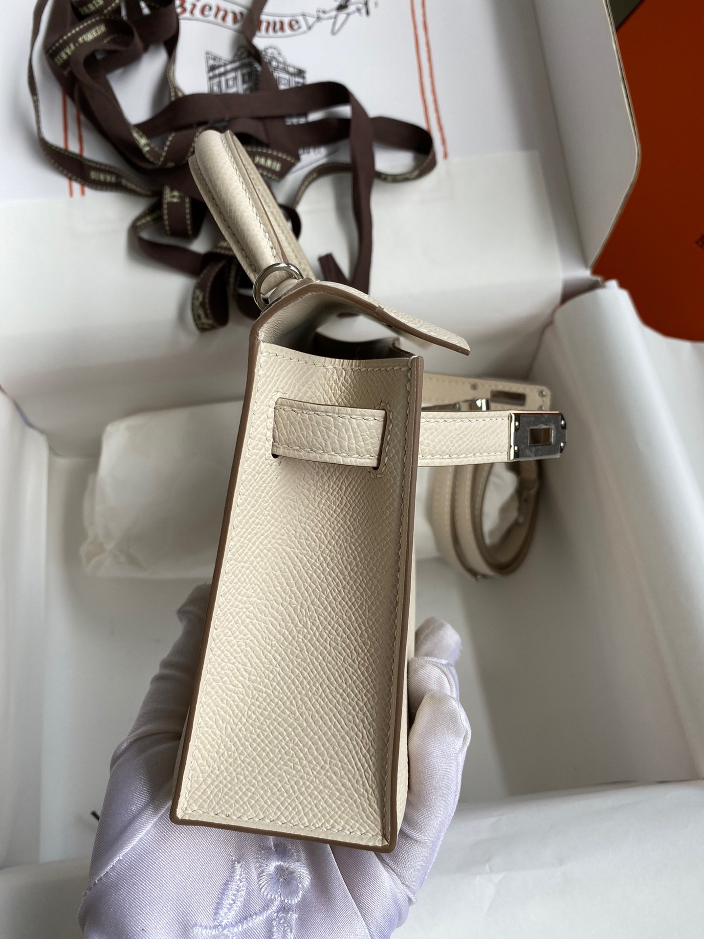 H**mes kelly mini ii sellier handmade bag in craie epsom calfskin