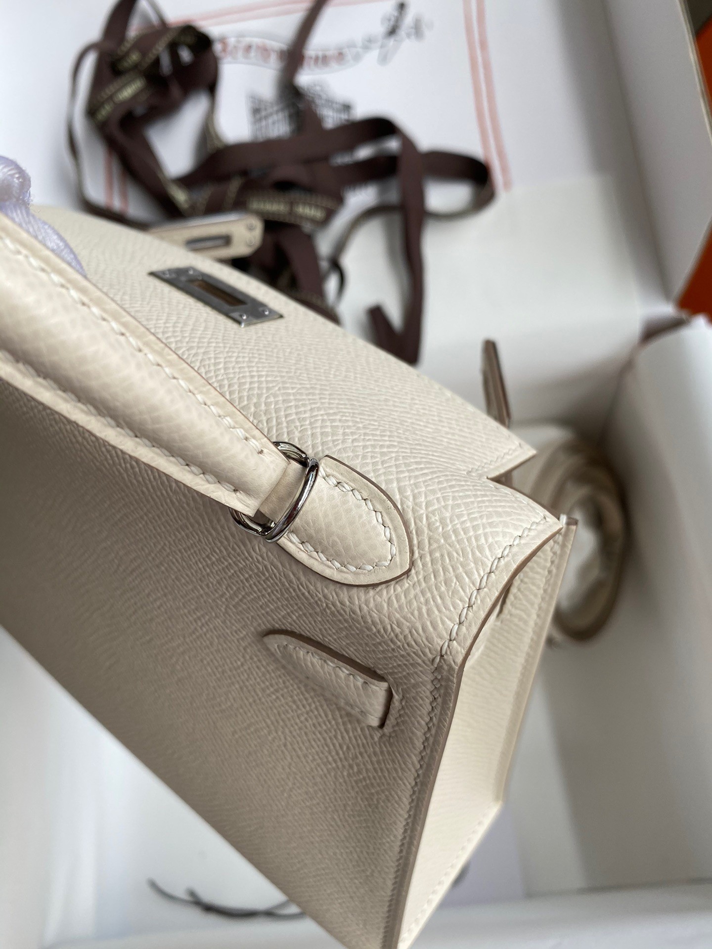 H**mes kelly mini ii sellier handmade bag in craie epsom calfskin