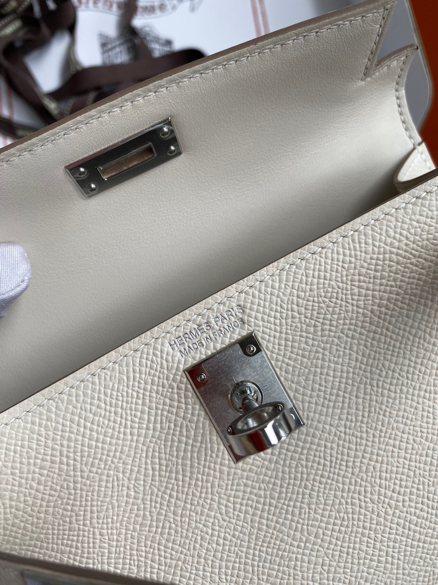 H**mes kelly mini ii sellier handmade bag in craie epsom calfskin