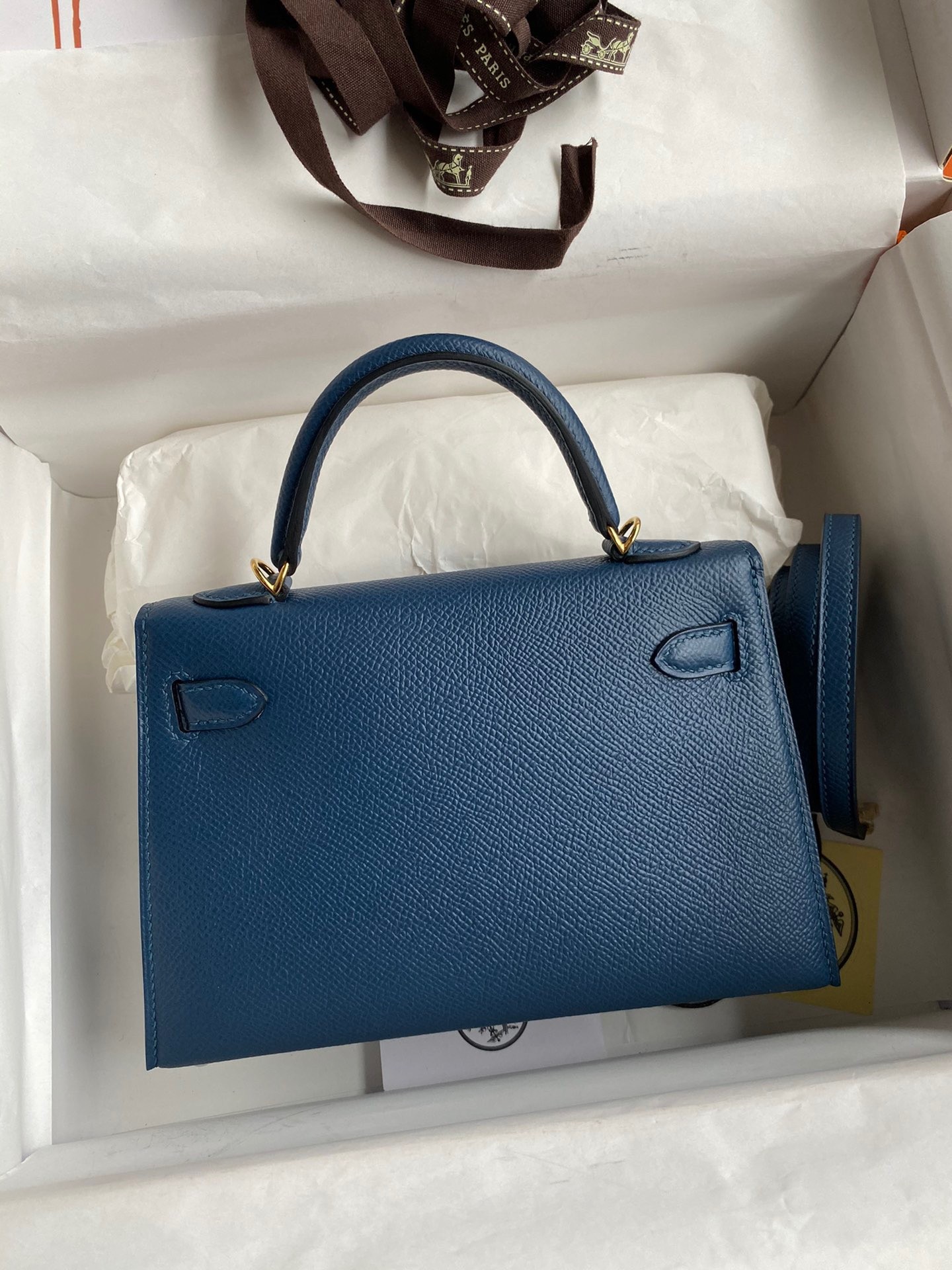 H**mes kelly mini ii sellier handmade bag in deep blue epsom calfskin