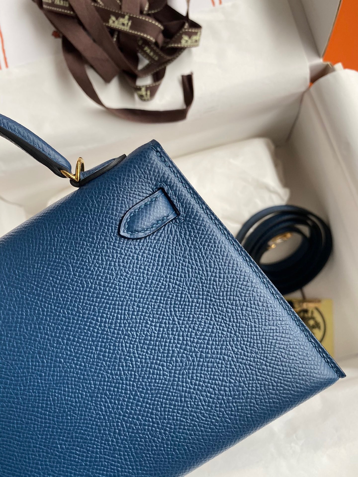 H**mes kelly mini ii sellier handmade bag in deep blue epsom calfskin