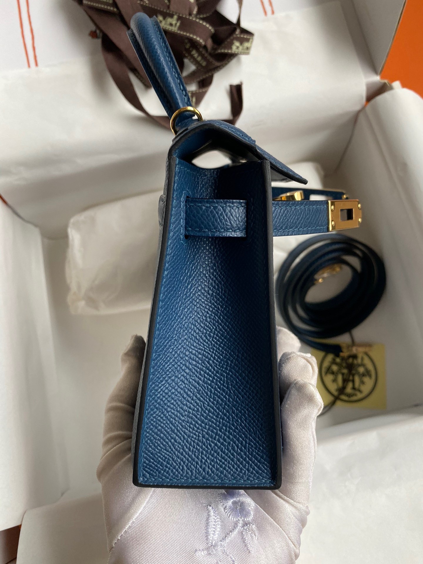 H**mes kelly mini ii sellier handmade bag in deep blue epsom calfskin