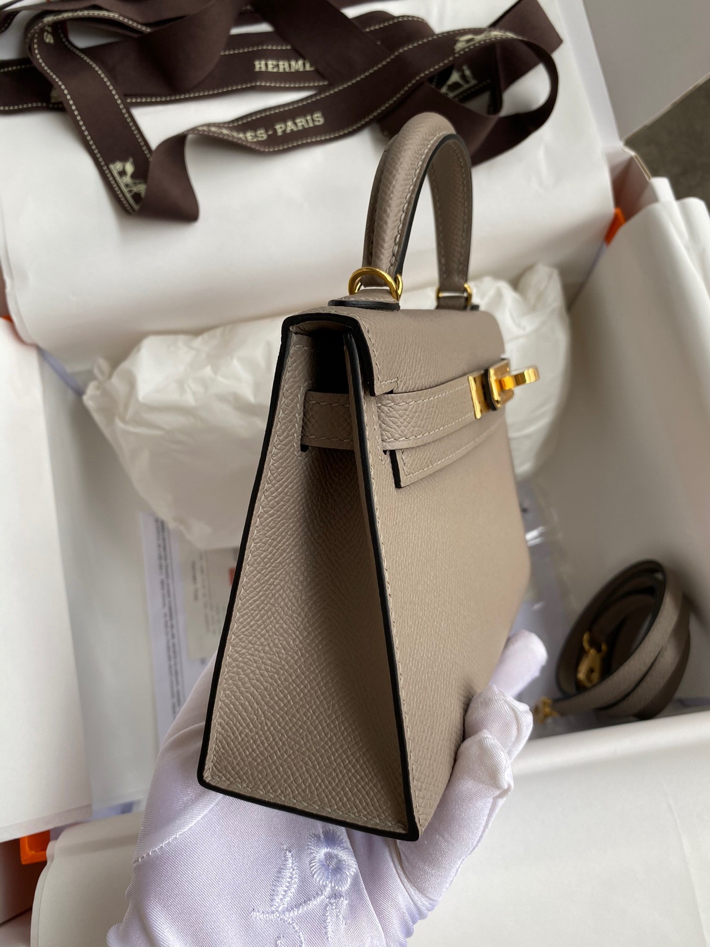 H**mes kelly mini ii sellier handmade bag in gris asphalt epsom calfskin