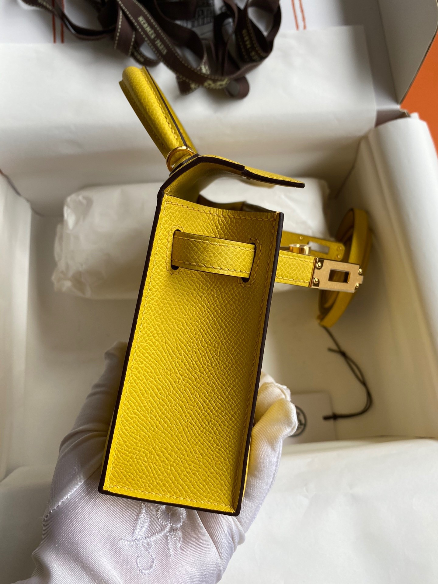 H**mes kelly mini ii sellier handmade bag in jaune de naples epsom calfskin