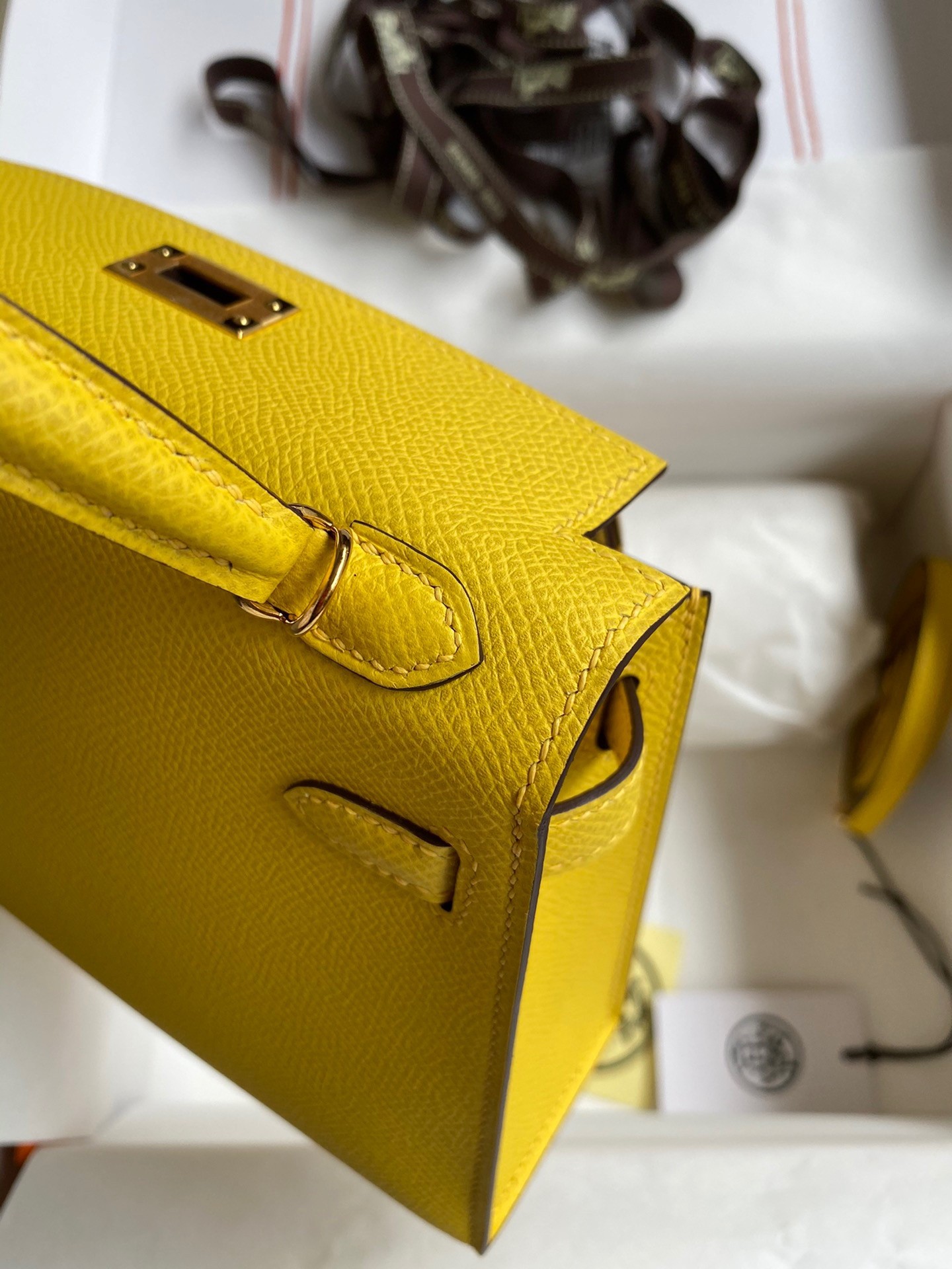 H**mes kelly mini ii sellier handmade bag in jaune de naples epsom calfskin