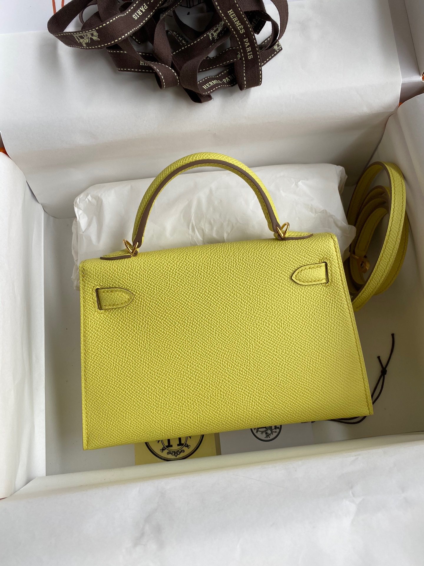 H**mes kelly mini ii sellier handmade bag in lime epsom calfskin