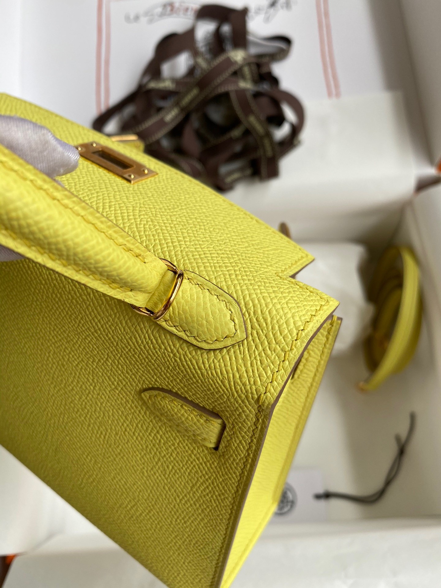 H**mes kelly mini ii sellier handmade bag in lime epsom calfskin