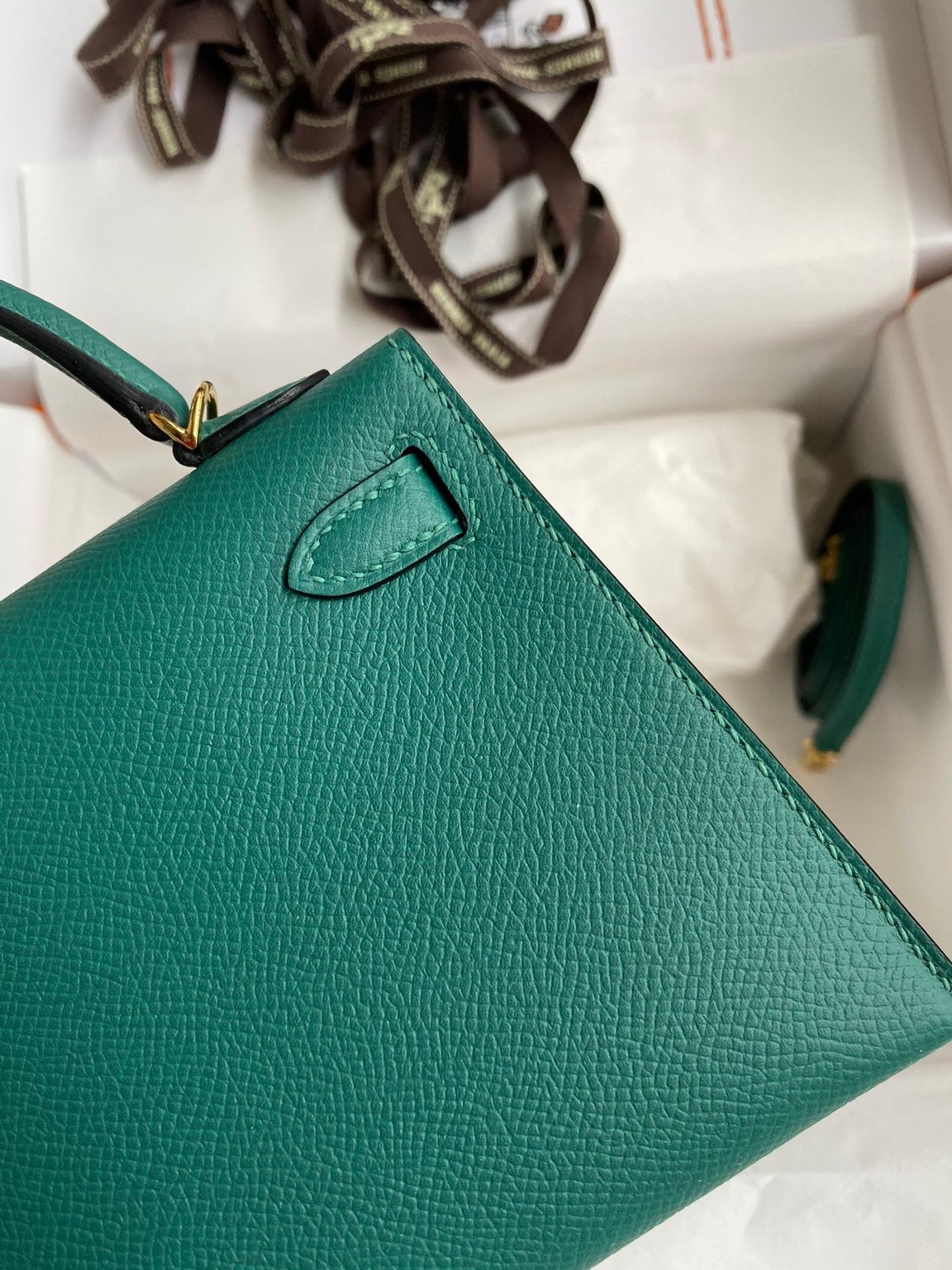 H**mes kelly mini ii sellier handmade bag in malachite epsom calfskin