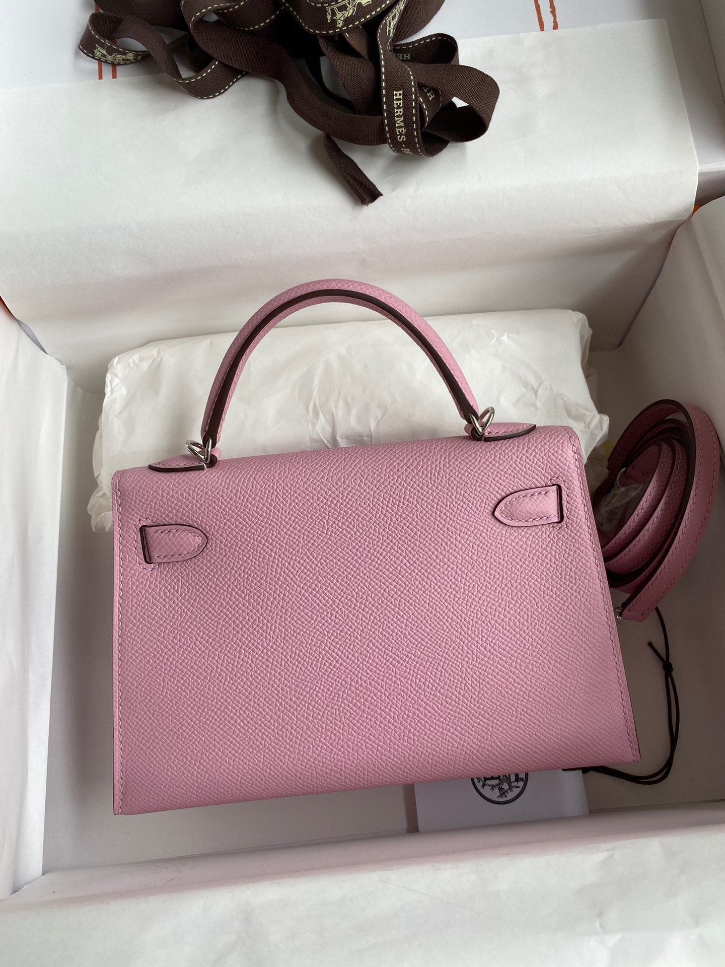 H**mes kelly mini ii sellier handmade bag in mauve sylvestre epsom calfskin